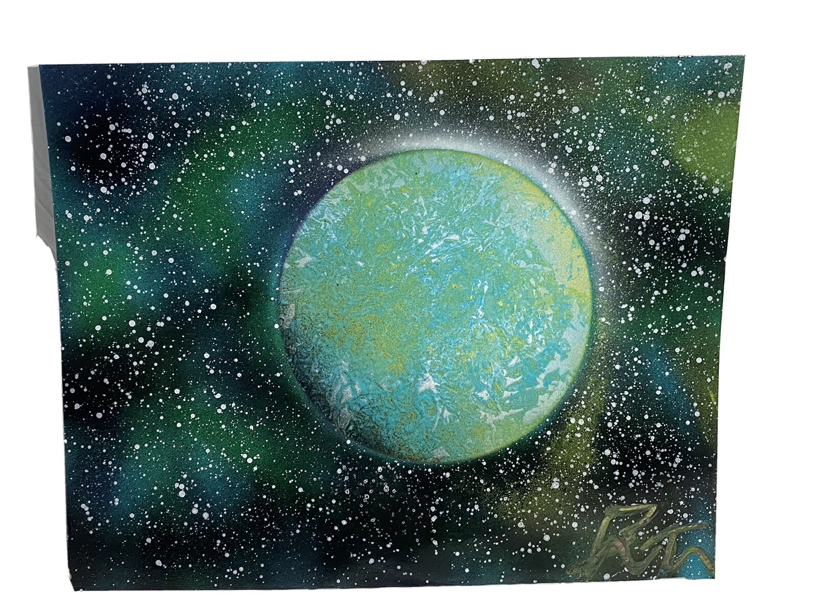 Spray paint galaxy planet art 11×14