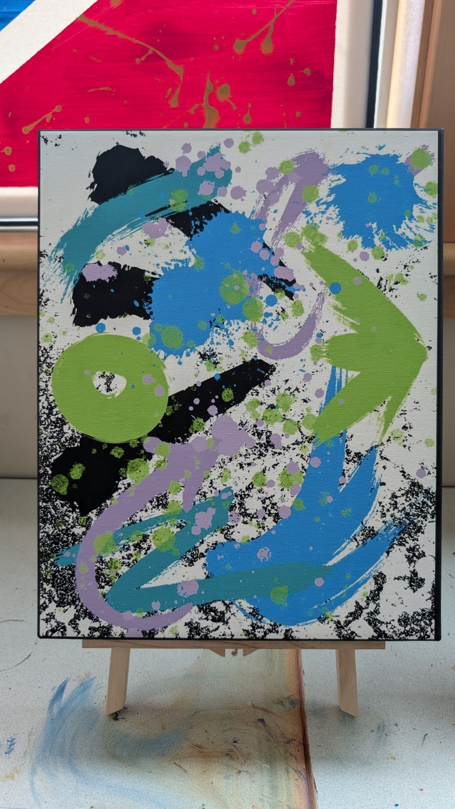 Abstract Paint Splatter Painting Blue Green Purple Black, Medium, Unframed