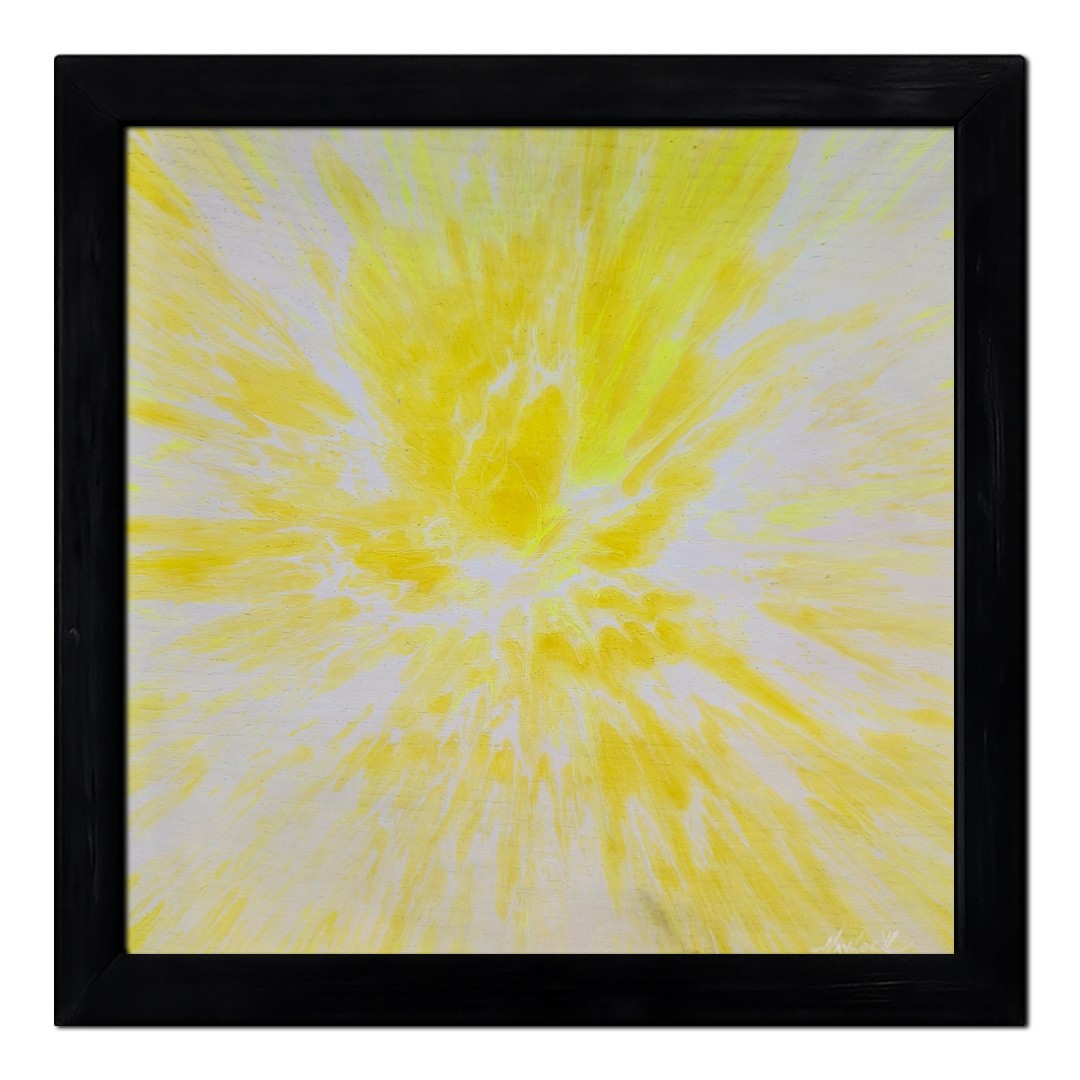 HAVLOCK You Are My Sunshine OOAK Spin Art Framed Painting w/COA Yellow Decor