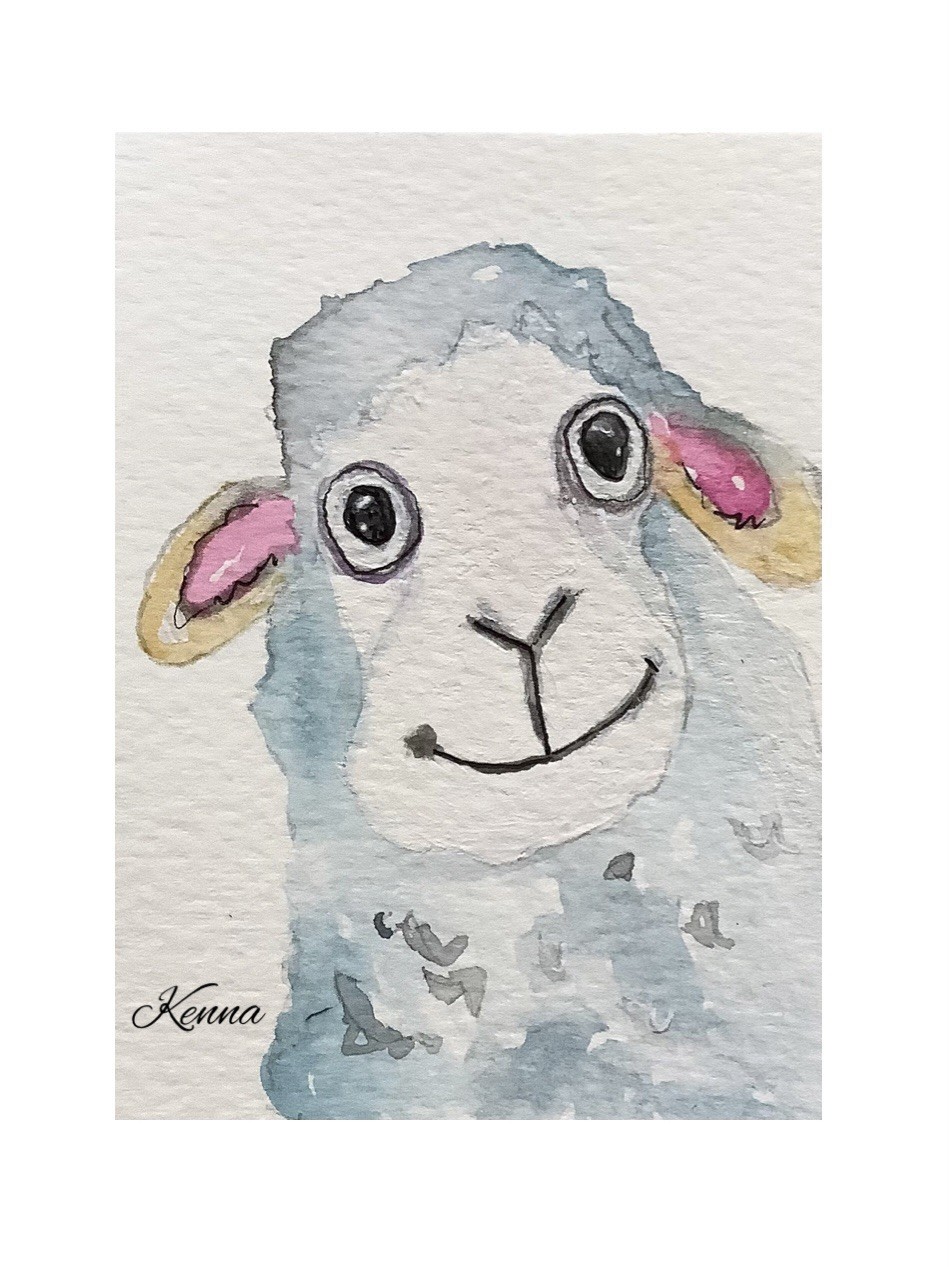 ACEO Painting By Kenna Lambert The Sheep 2.5” X 3.5” Signed Original ÀTC