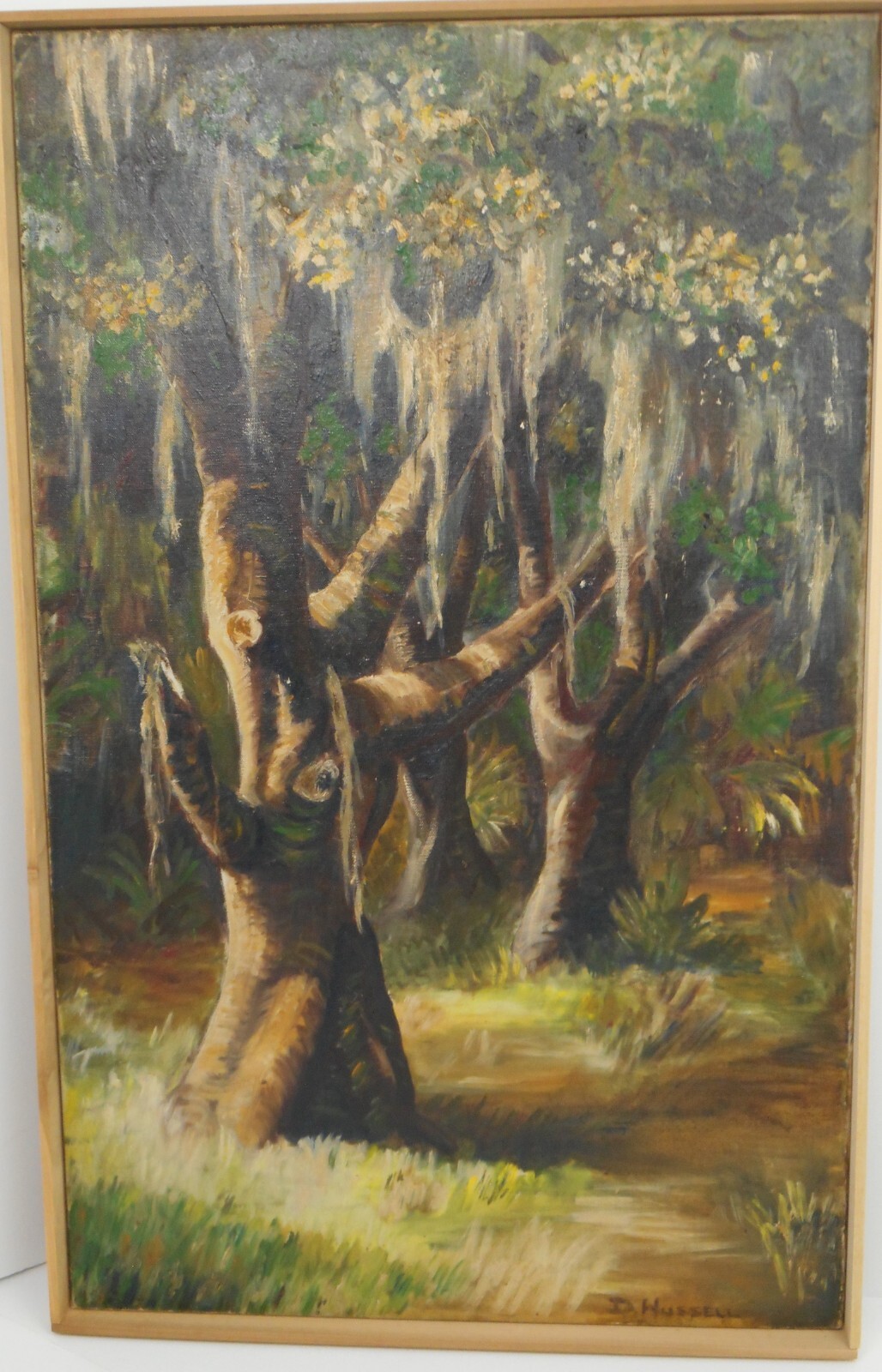 Post Impressionist Florida Mangrove Trees, Spanish Moss Oil on Canvas D. Hussell