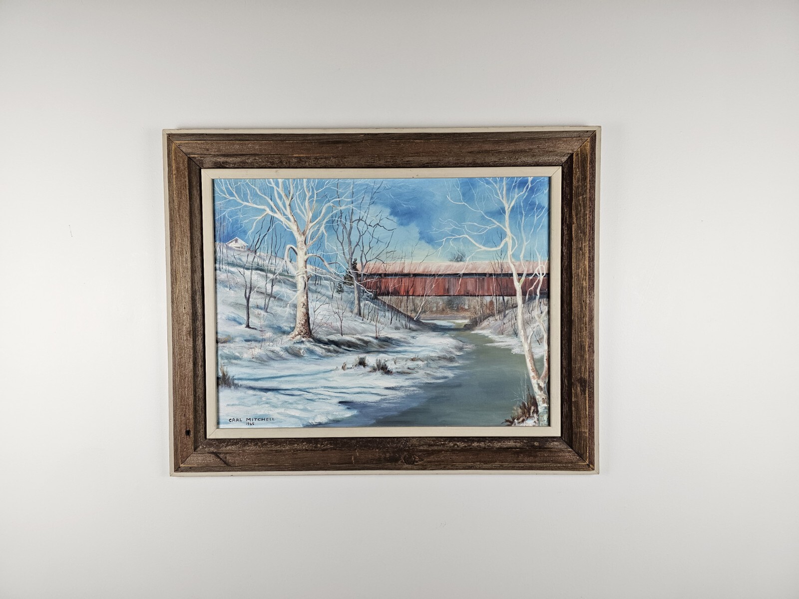 Vintage Original Signed Carl Mitchell Oil Painting 30.5×24.5 Framed Art VTG 1965