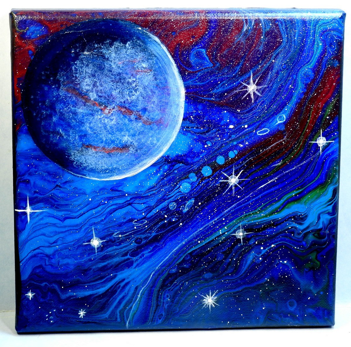 8 x 8″ Square Spacescape Acrylic Painting Deep Space Planet Stars Nebulas
