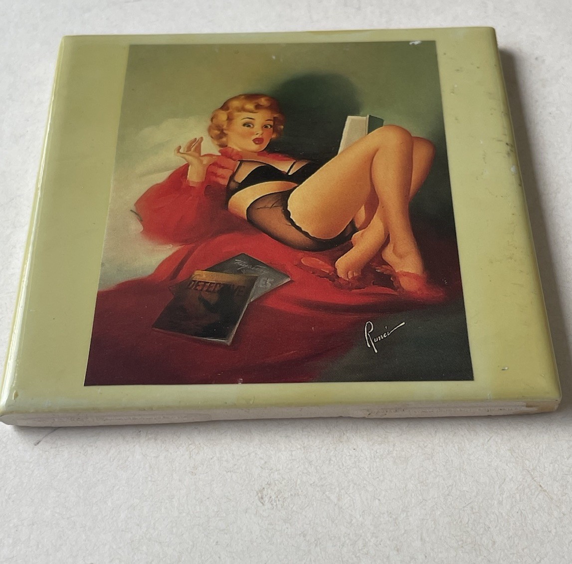 Vintage Tile Risqué Sexy Lady 1945 Edward Tunic