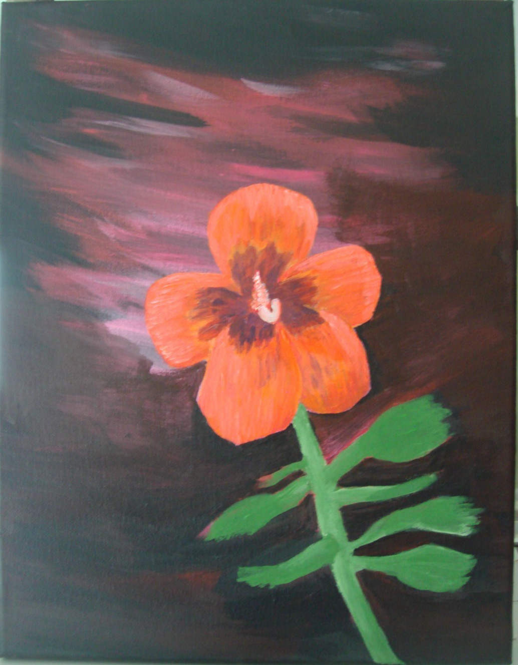 Original Artwork 11″ x 14″ «Fire in the Darkness» Hibiscus Flowers