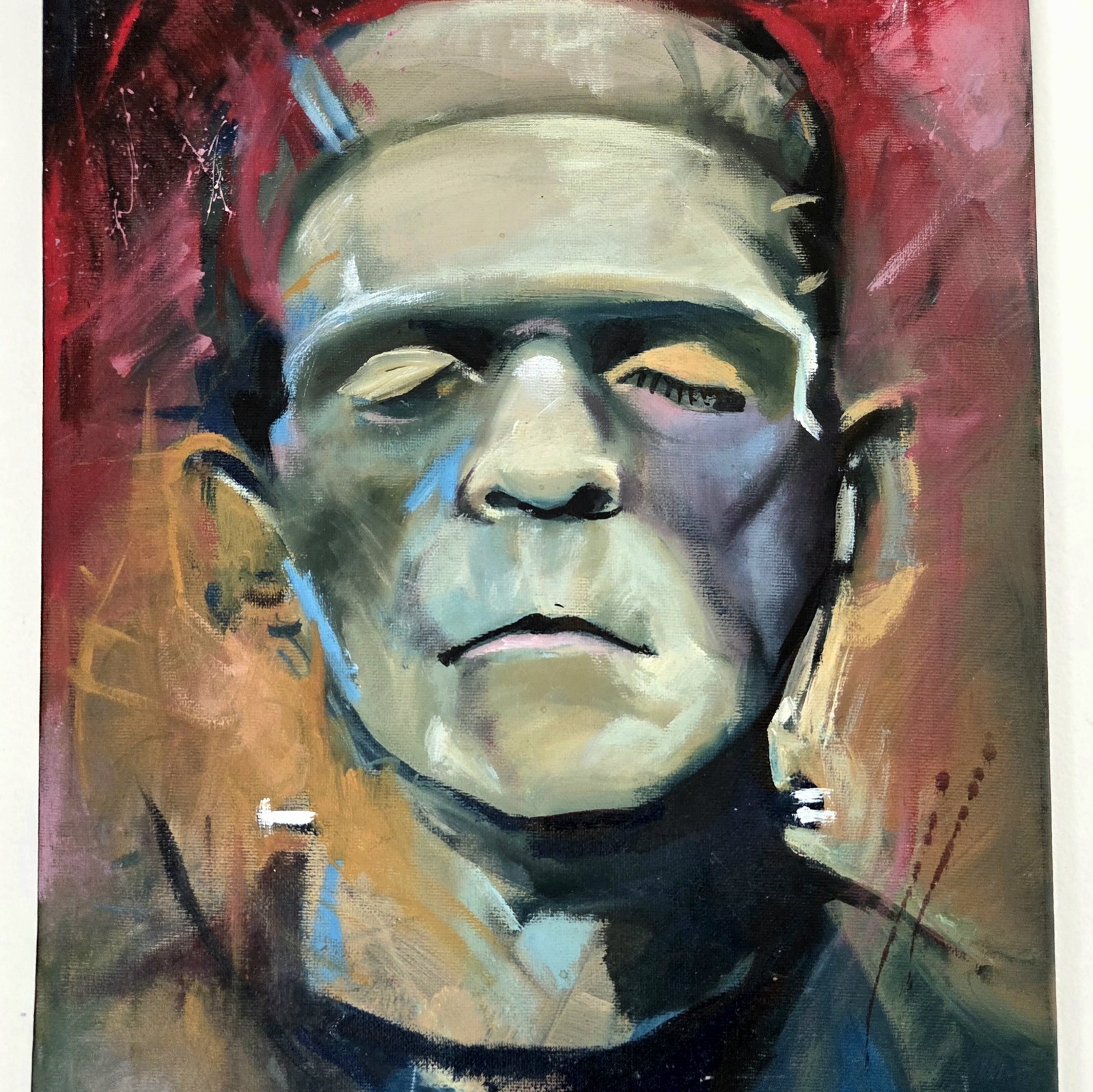 Original Frankenstein’s Monster Acrylic Painting Boris Karloff Horror Art Canvas