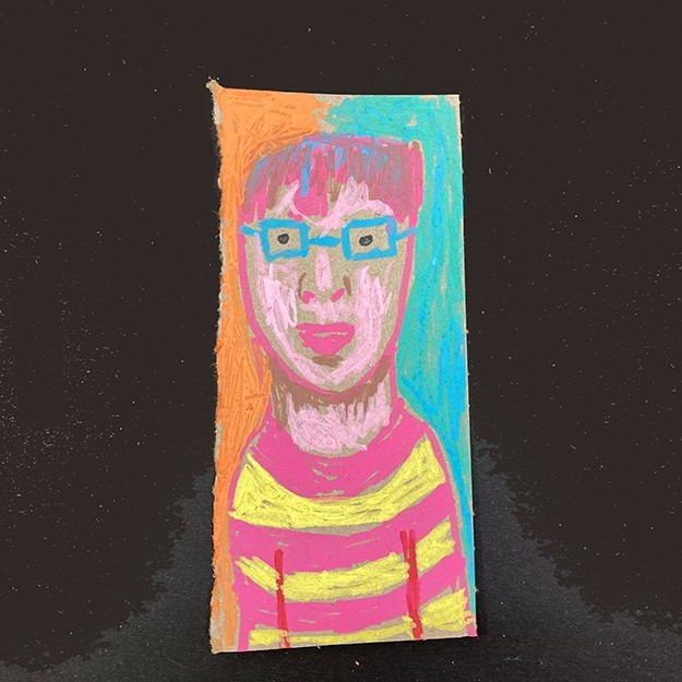 Portrait Painting Man Bezzie Colorful Nerdy Geek Painterly Naive Outsider Art