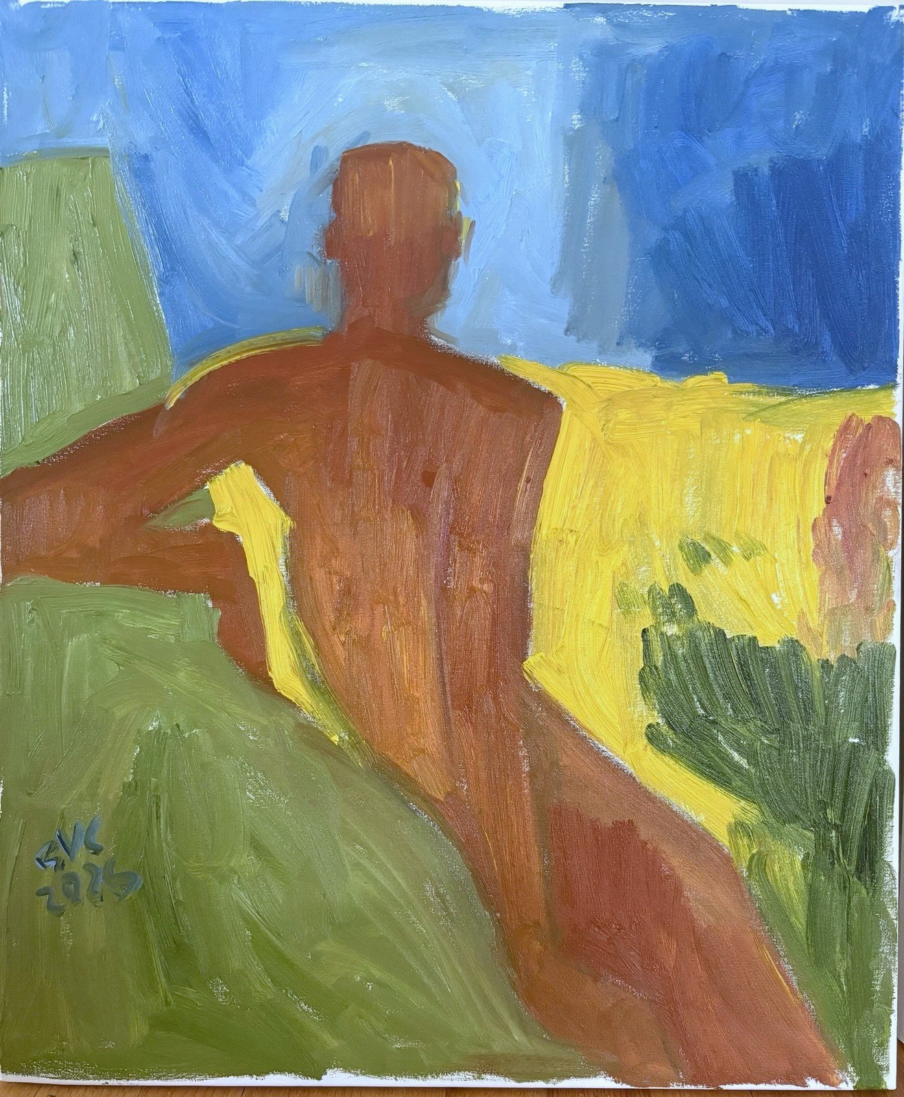 Modern Abstract Man In Landscape Oil Painting On 20”x24” Canvas Original Signed