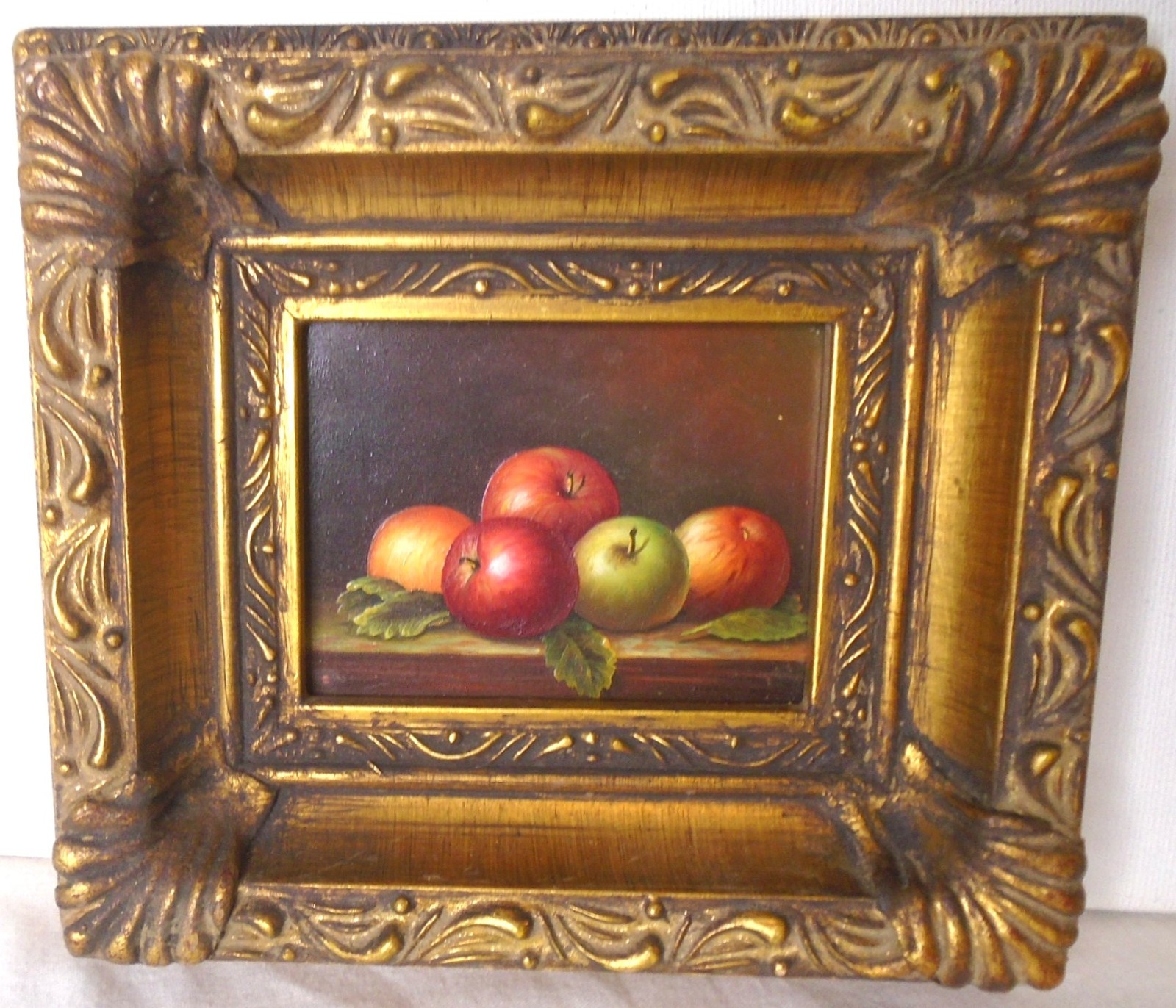 Original Miniature Acrylic Art Apple Still Life Painting, Framed