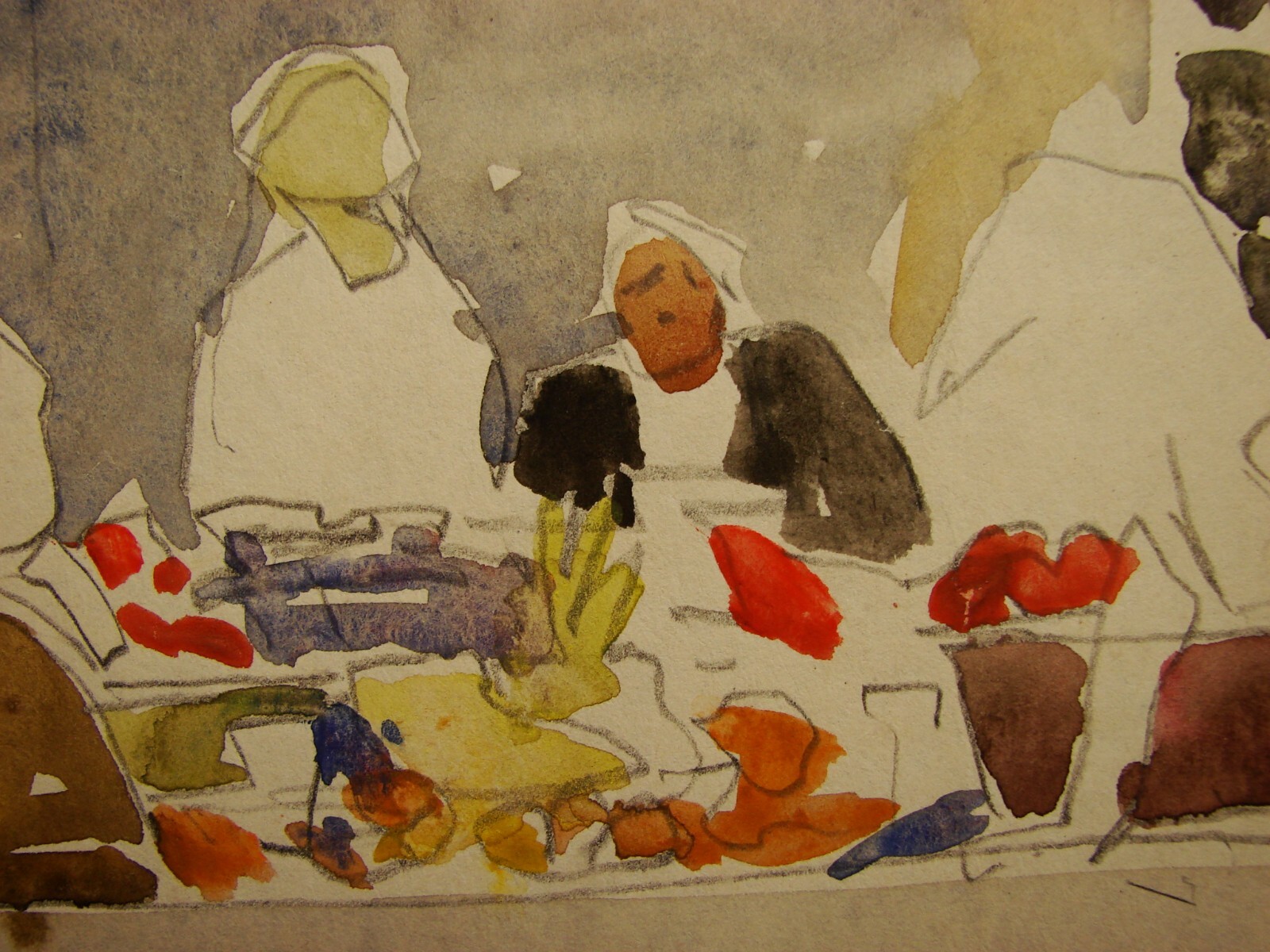 Ukrainian Soviet USSR Painting realism fauvism cubism marketplace sketch