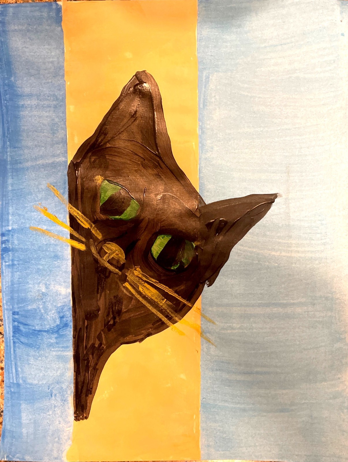 Black Kitty Peeks 11 X 14″ Neo Modern Abstract Acrylic Painting Paper Original