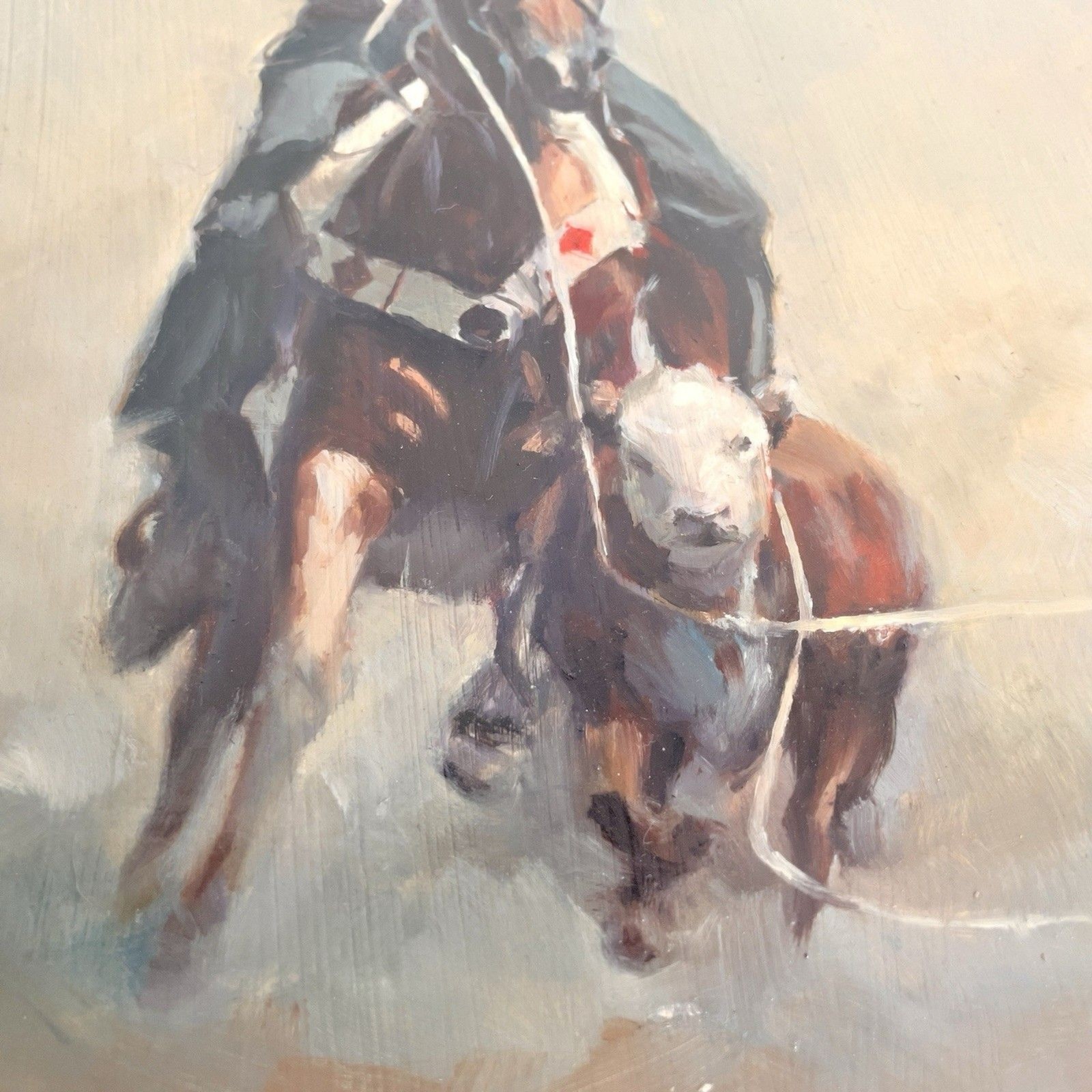 MAX JONSSON Oil on Board Southwest American Western Cowboy Rodeo Calf Roping