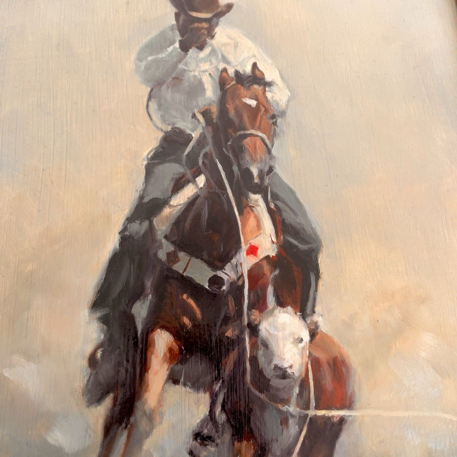 MAX JONSSON Oil on Board Southwest American Western Cowboy Rodeo Calf Roping