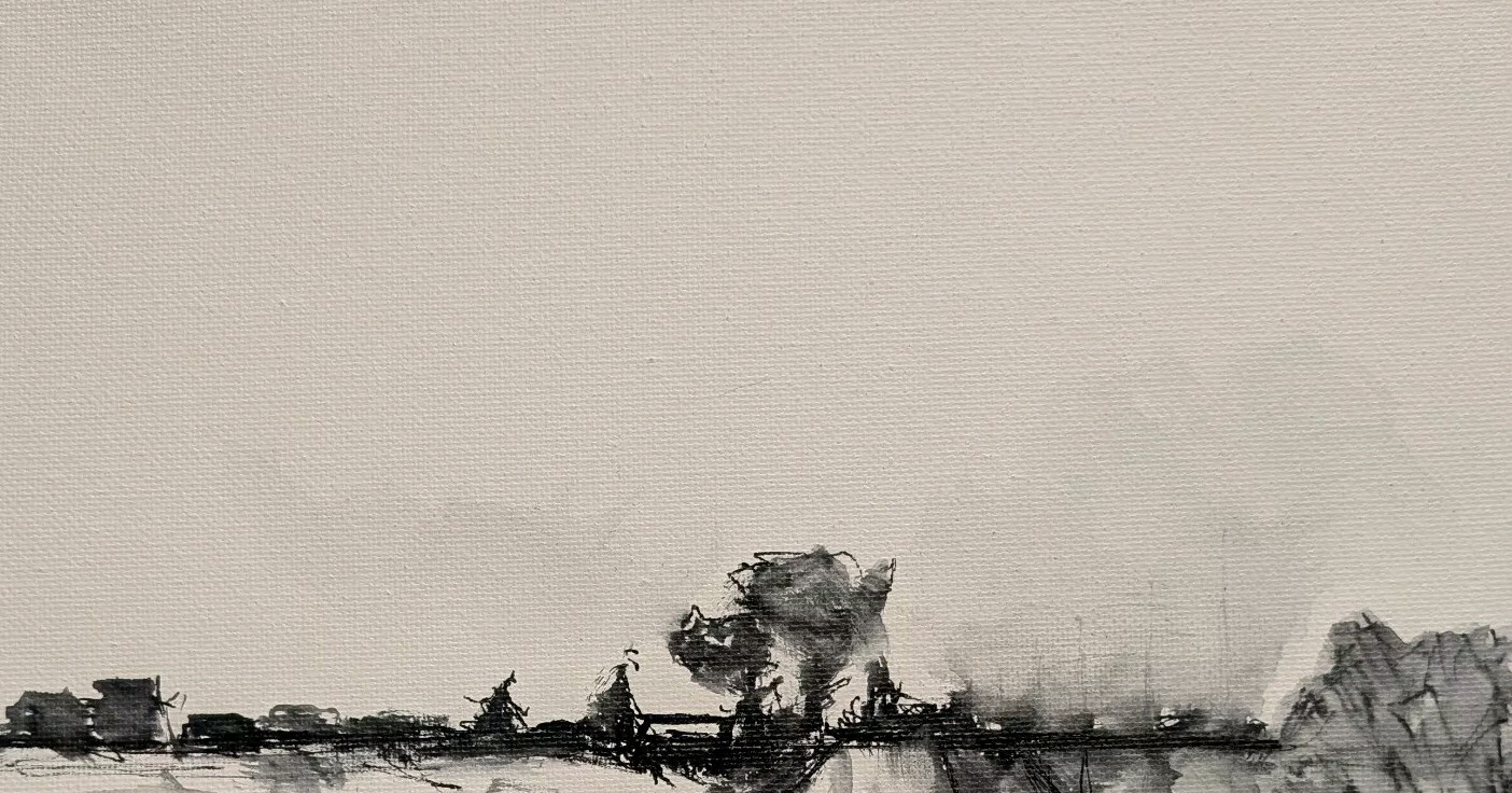 Original Abstract Minimal Ink Landscape Painting By K.A.Davis » Lonely Road «