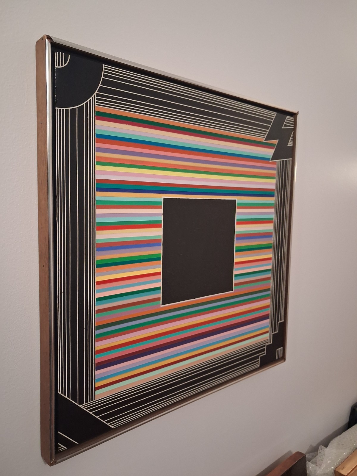 Op-Art Style 20th Century Abstract Geometric Painting, Framed, 25″x25″
