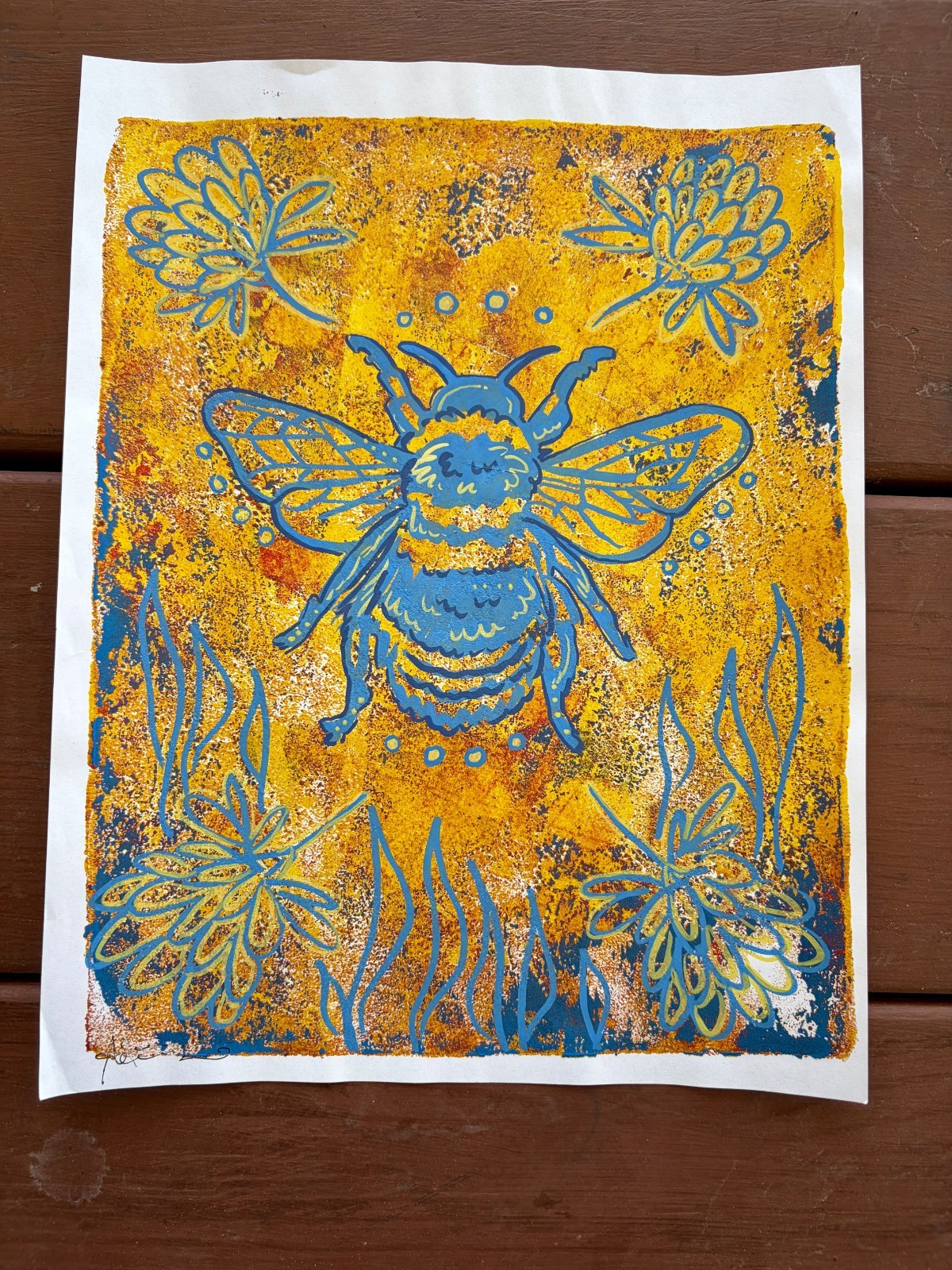 Original Rustic Bee Painting By Alannah Dyer- Acrylic 8.5×11 in. Nature Queen