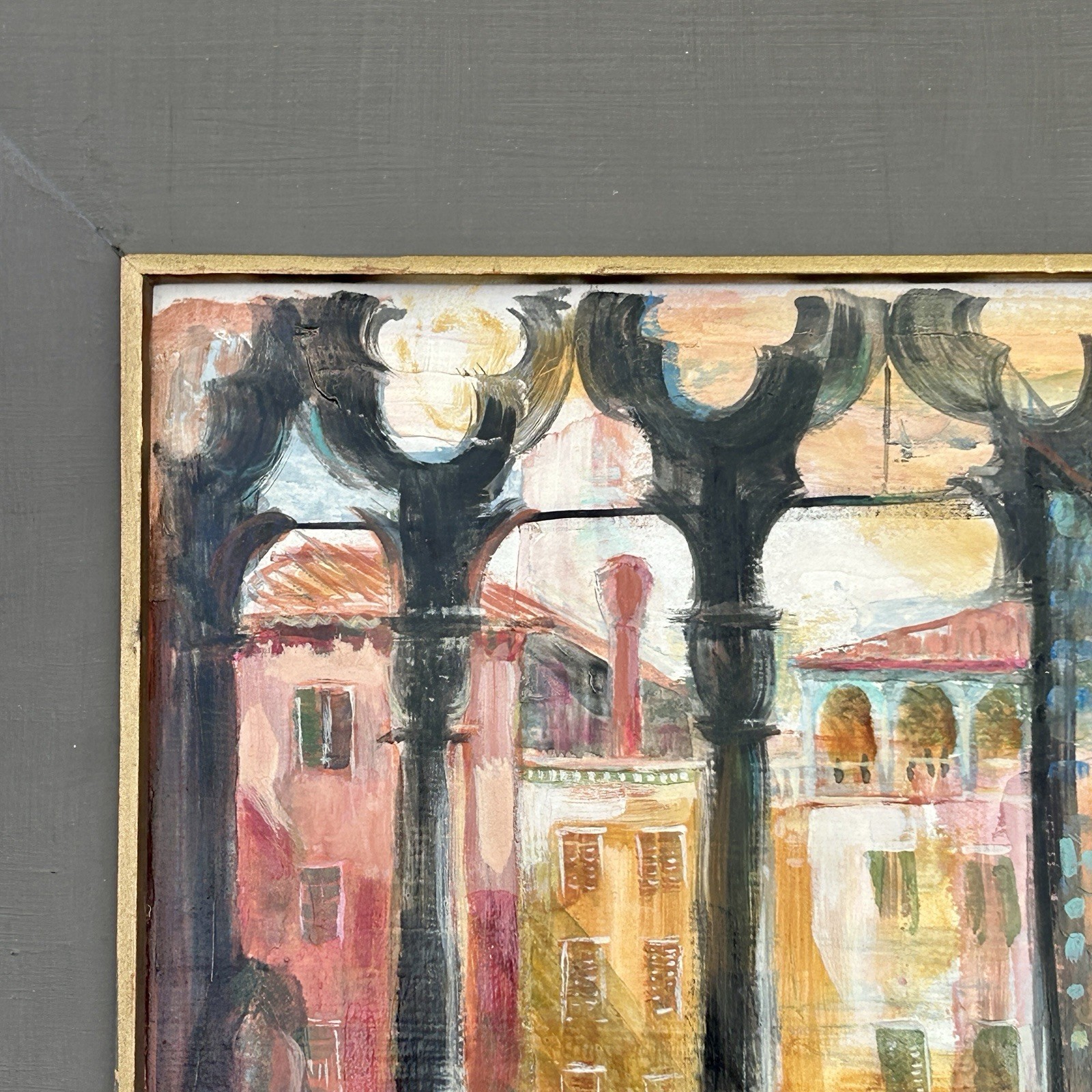 Signed David Landis (1918–1983) Venice Italy Modernist Oil on Board 60s VTG