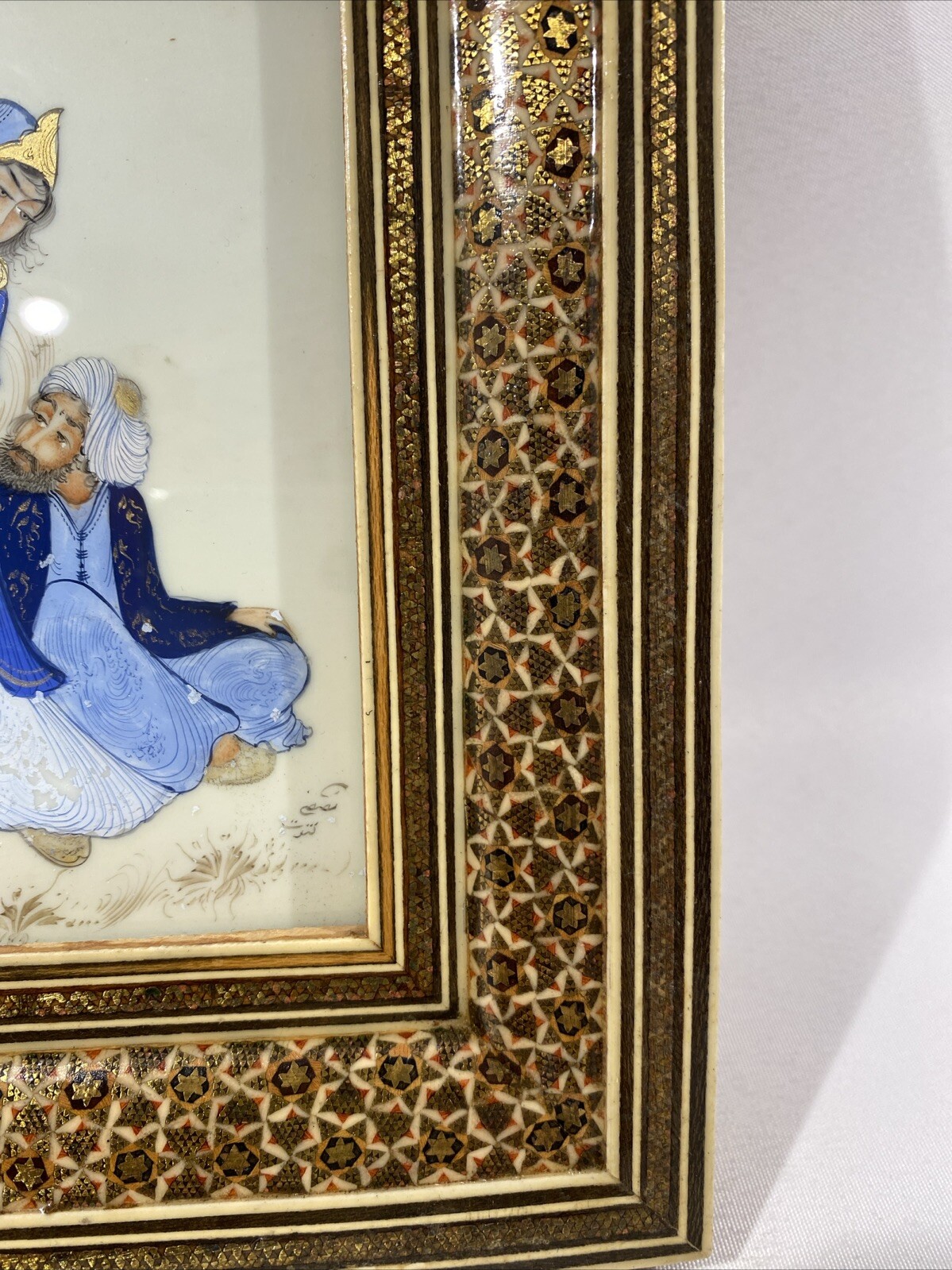 Khatam Kari Rahmen mit original Malerei signiert – Persien
