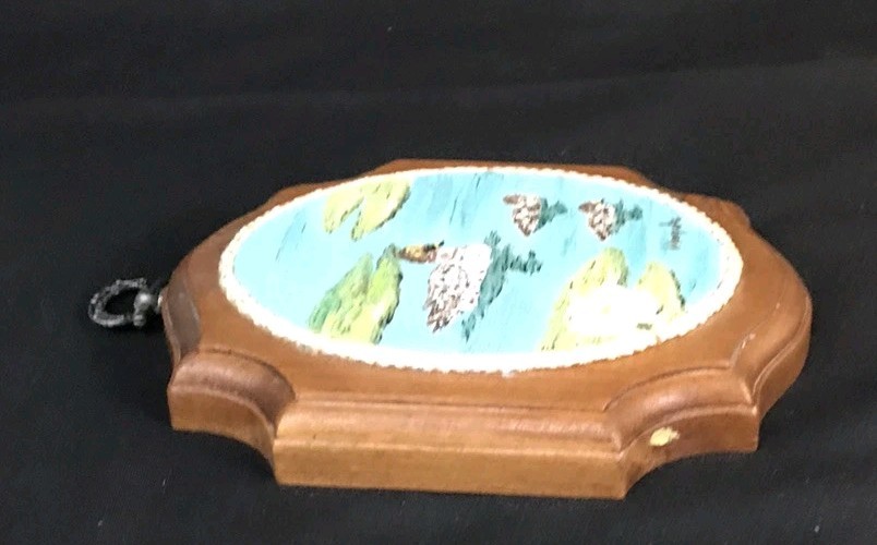 Miniature Wooden Signed Mama And Babies Duck Painting 4 1/2 X 5 1/2″