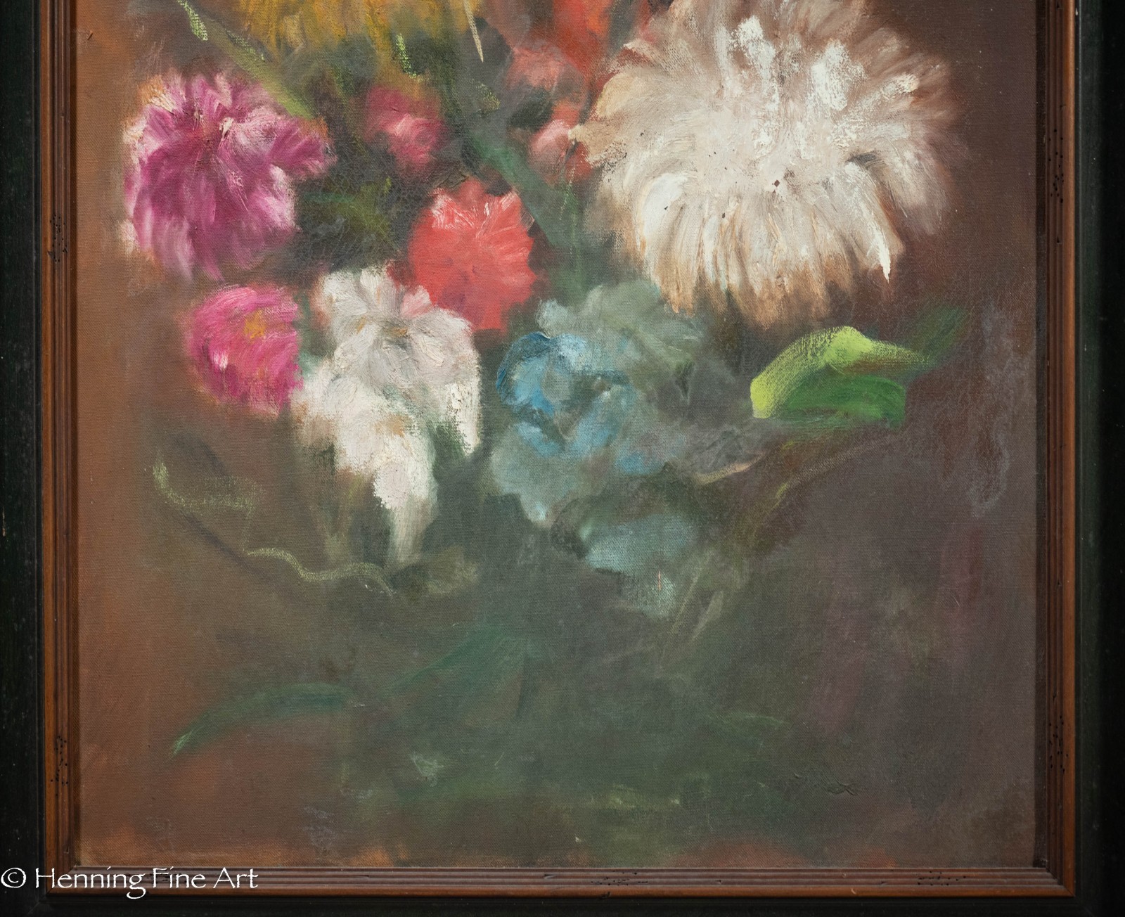 Stunning Mid Century Expressionist Colorful Oil Painting Floral Still Life 30×24