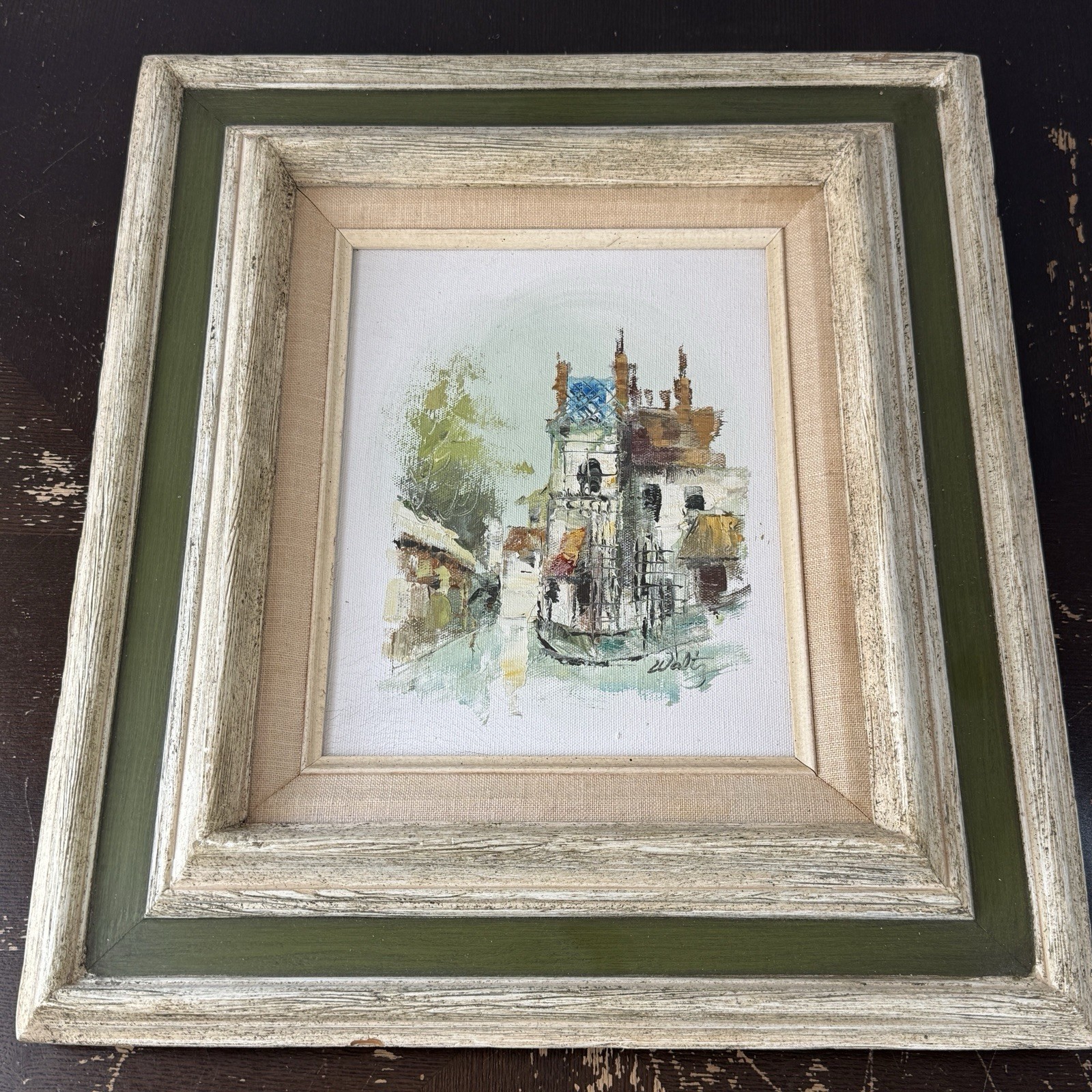 Oil Painting Signed By Waltz Street Scene 8×10 Canvas On 16×18 Frame Atmospheric