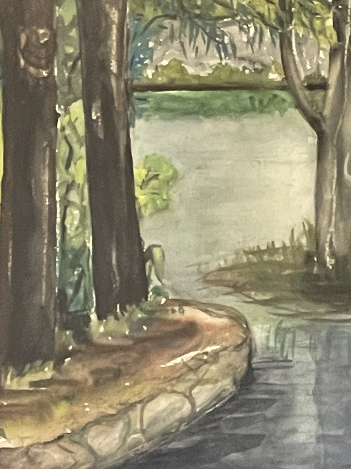 HERMANN TEUBER ANTIQUE LANDSCAPE WATERCOLOR PAINTING MODERN IMPRESSIONIST 1950s