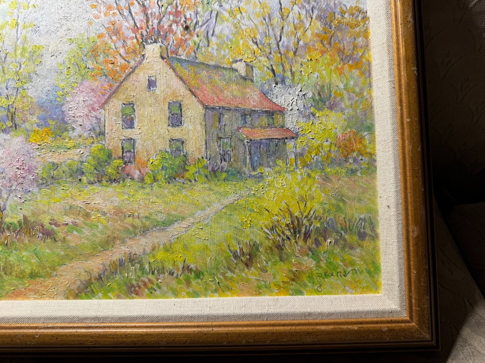 Superb Albert Van Nesse Greene (1887 – 1971) «Country Home Scene» Oil Painting
