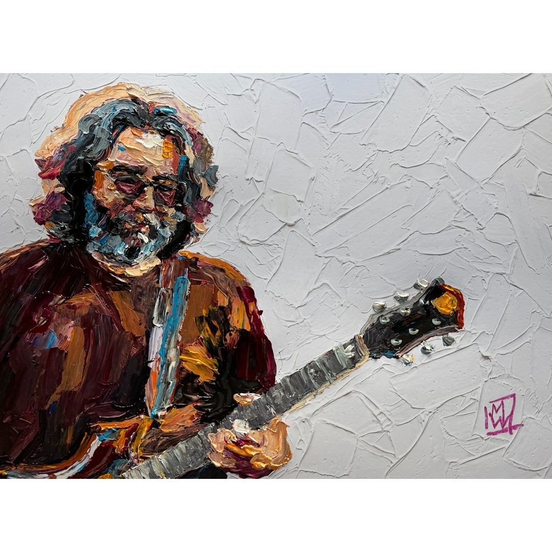 Original Jerry Garcia and Tiger Impasto Painting Music Art Grateful Dead 12×16″