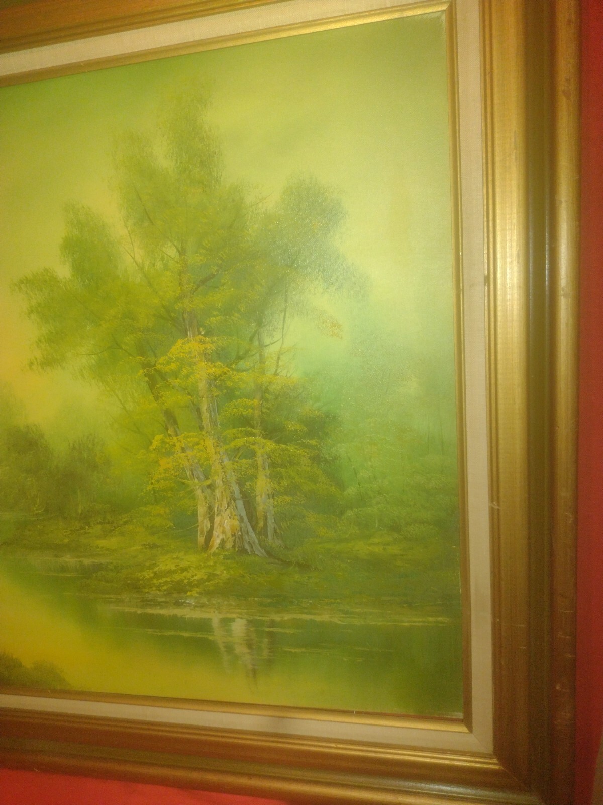 Large Wooded Lake Landscape Painting Signed Hanrey’