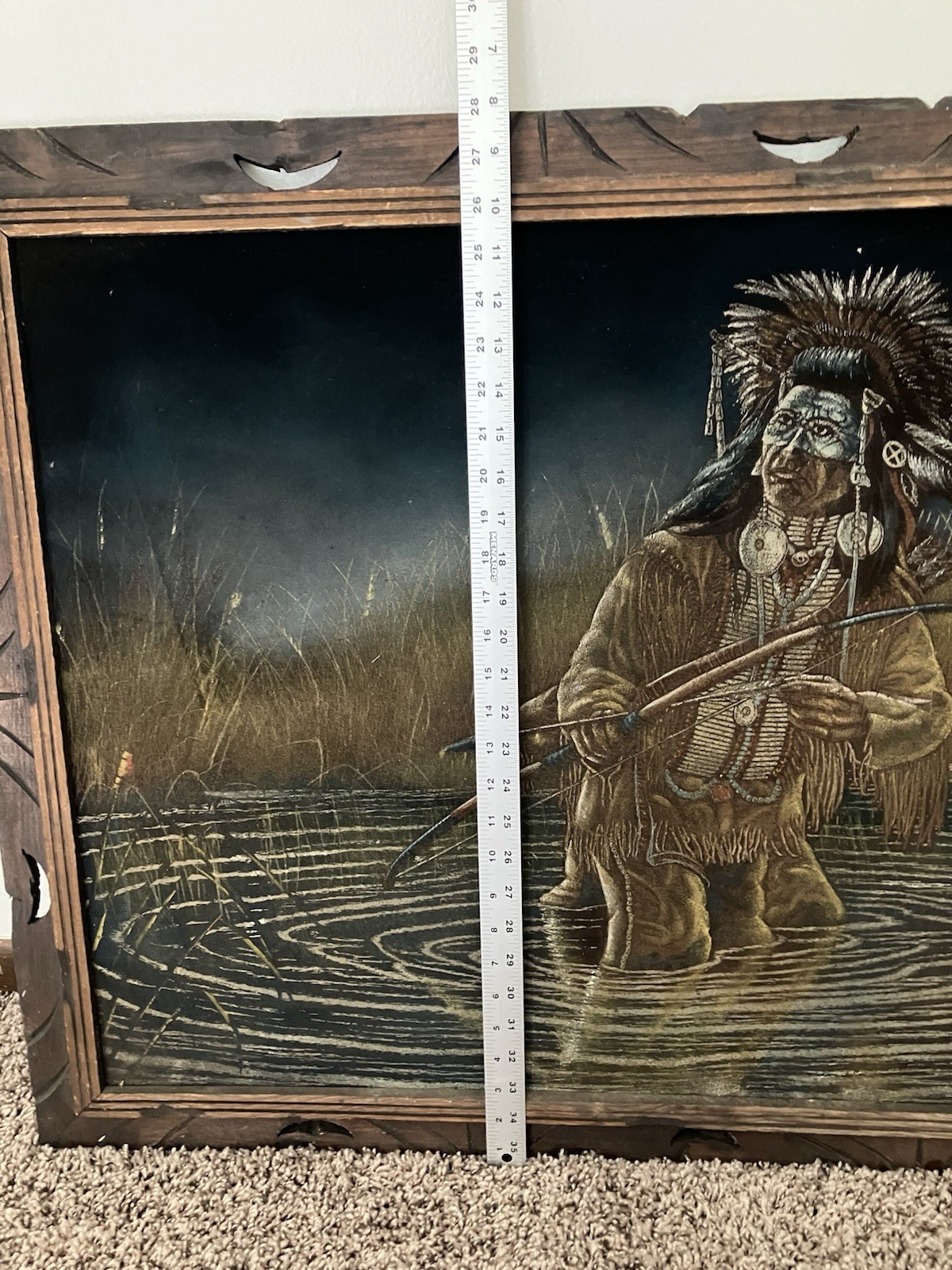 Ernesto Sanchez Painting Native American Warrior Acrylic On Velvet