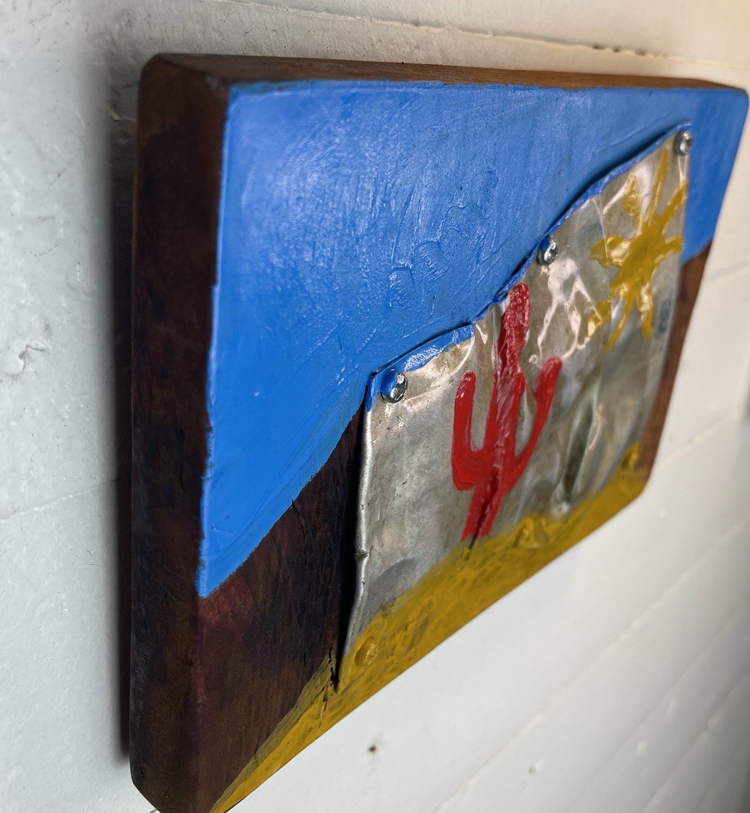 Painting Mixed Media Collage, Aircraft Aluminum, Oil, Acrylic On Wood, Desert