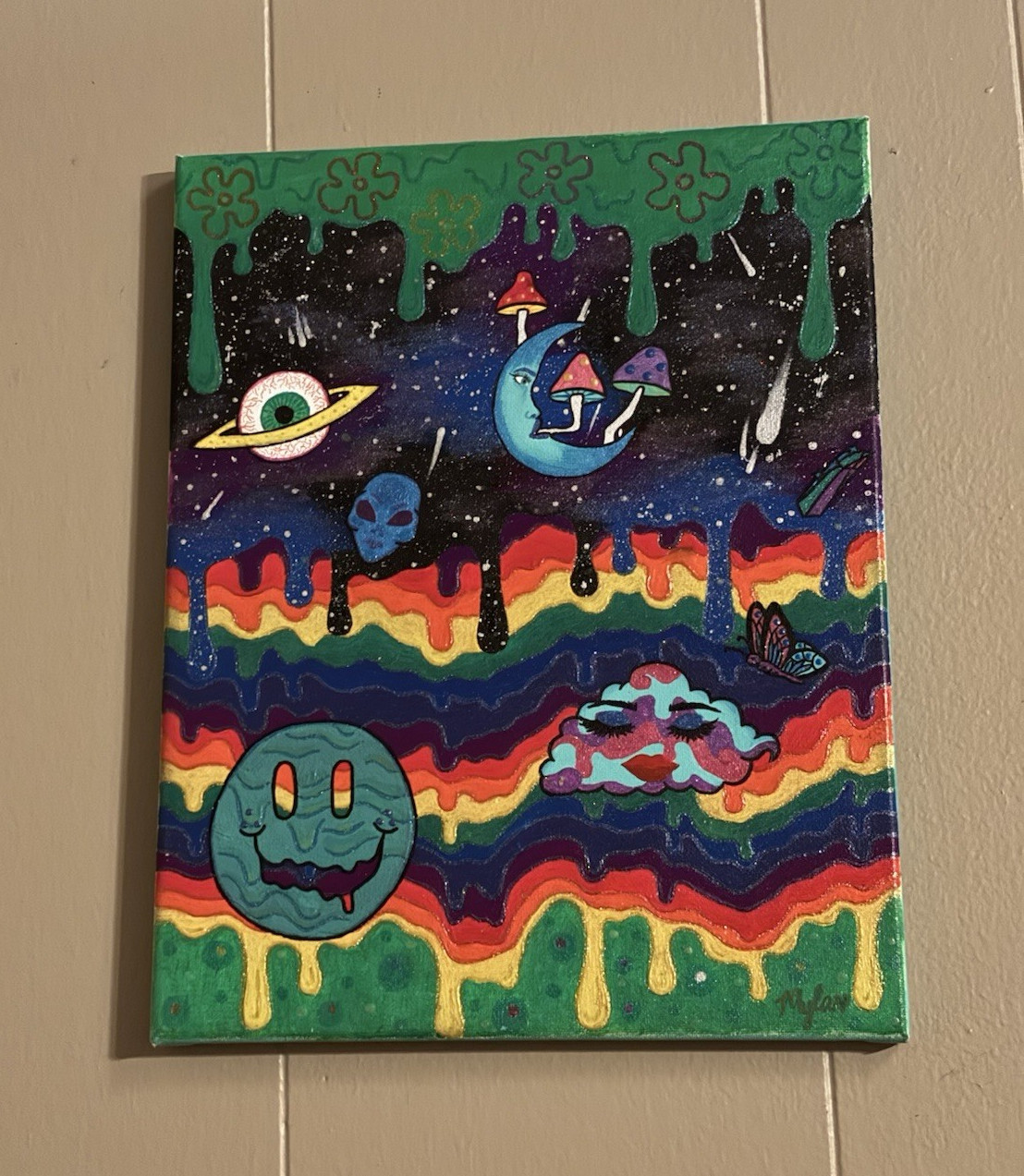 Glow in the Dark/UV Lucid Drip psychedelic Canvas Acrylic Painting