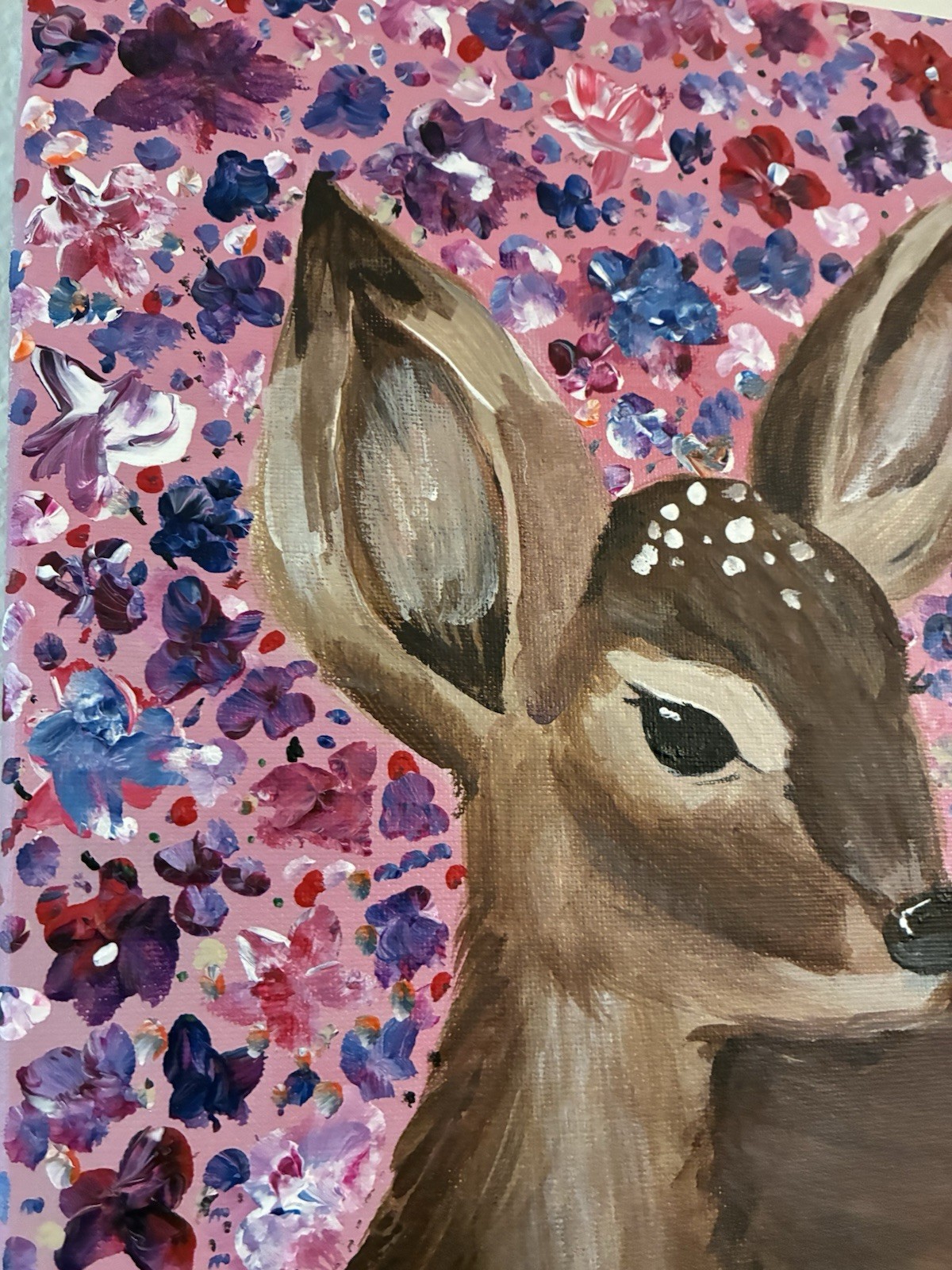 Art Deer Painting – Floral Background Animals Nature, 12×12 textured acrylic