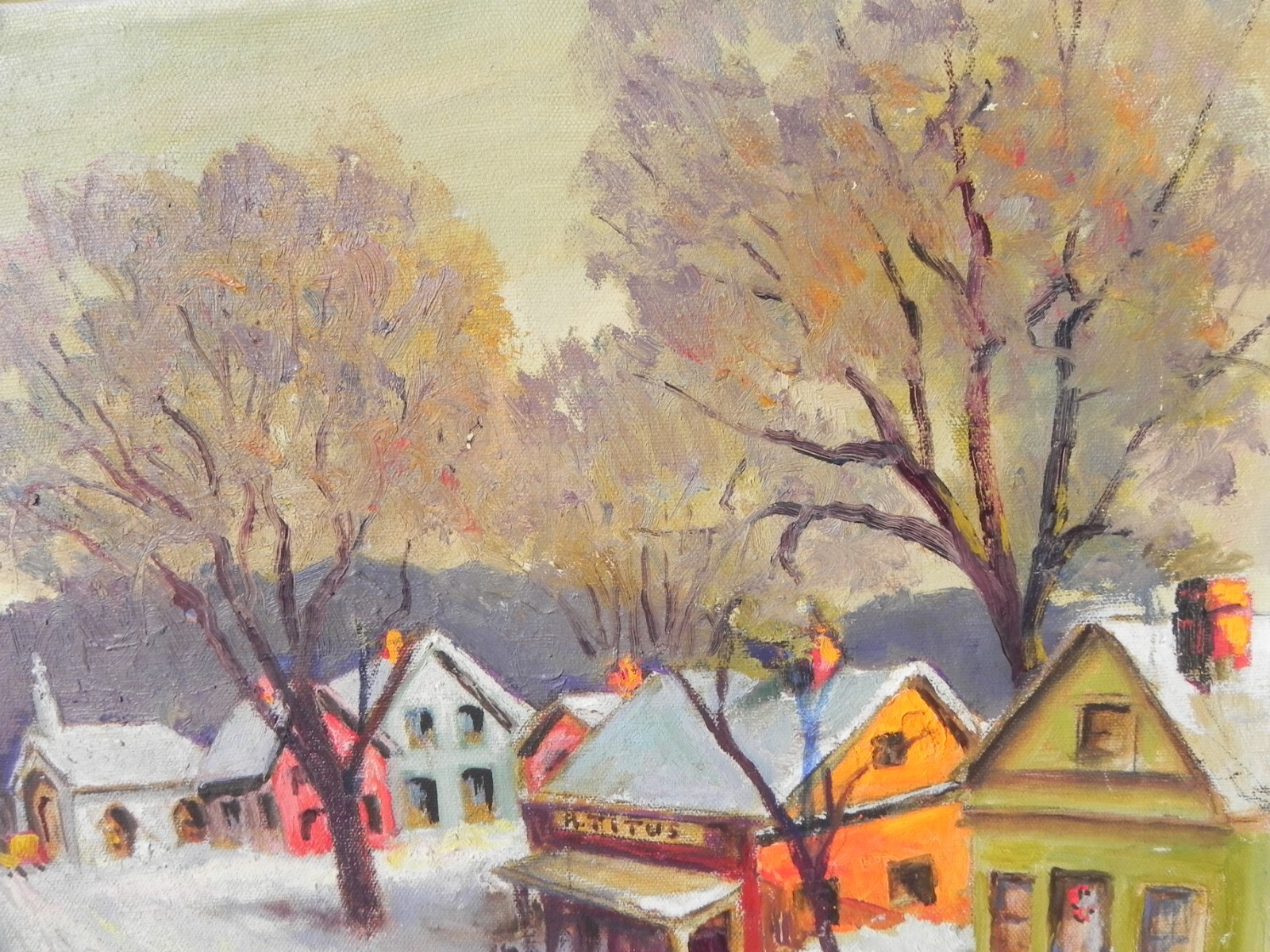 New England winter painting naive impressionist 1979 signed Titus poss. Vermont