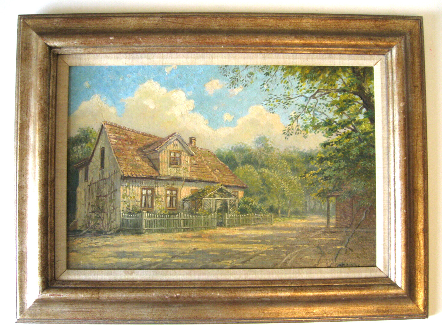 P. SEININGER oil painting, English or European Cottage / c. 1940