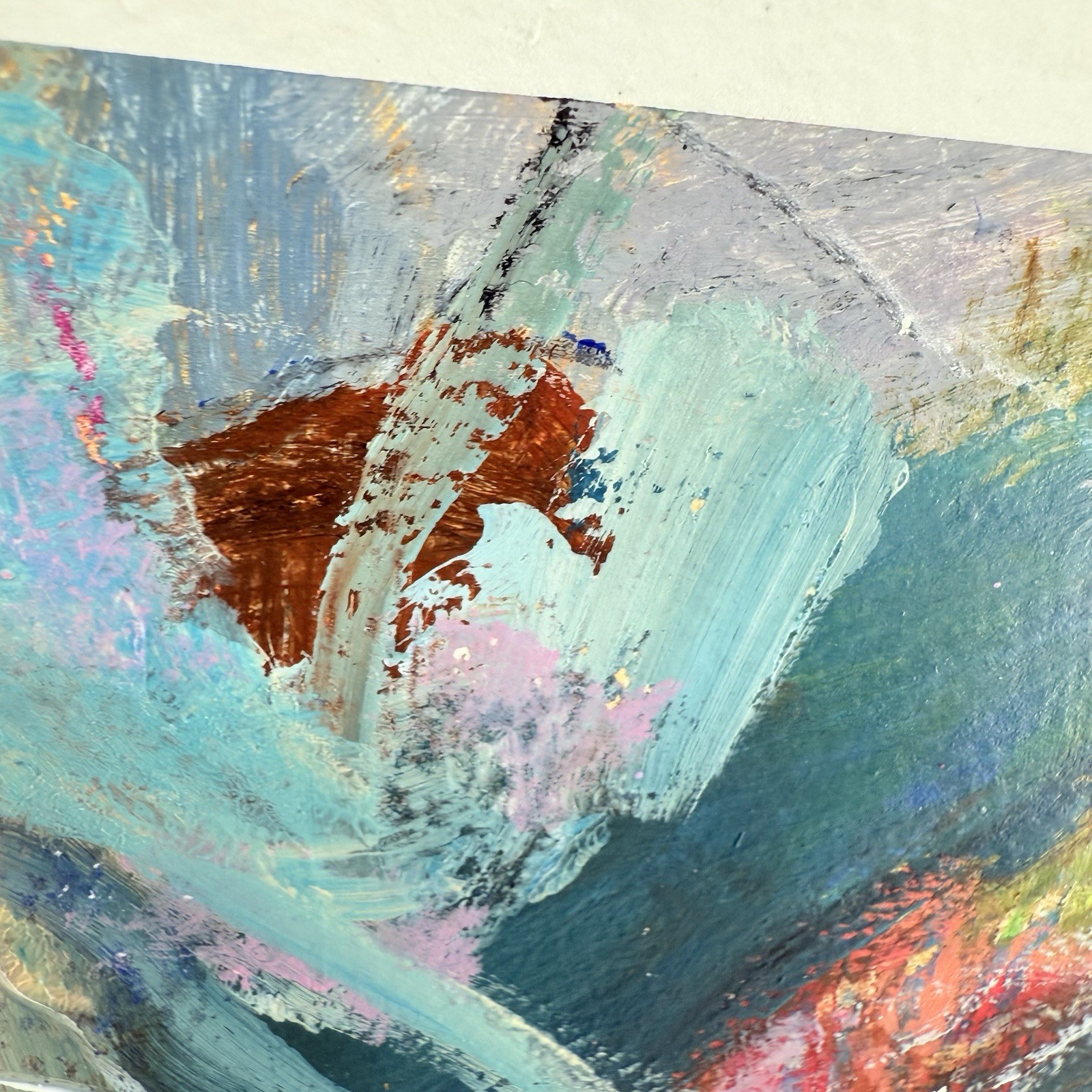Original Abstract Art Painting on Heavy Paper Colorful Acrylic Signed 9×11.75 E