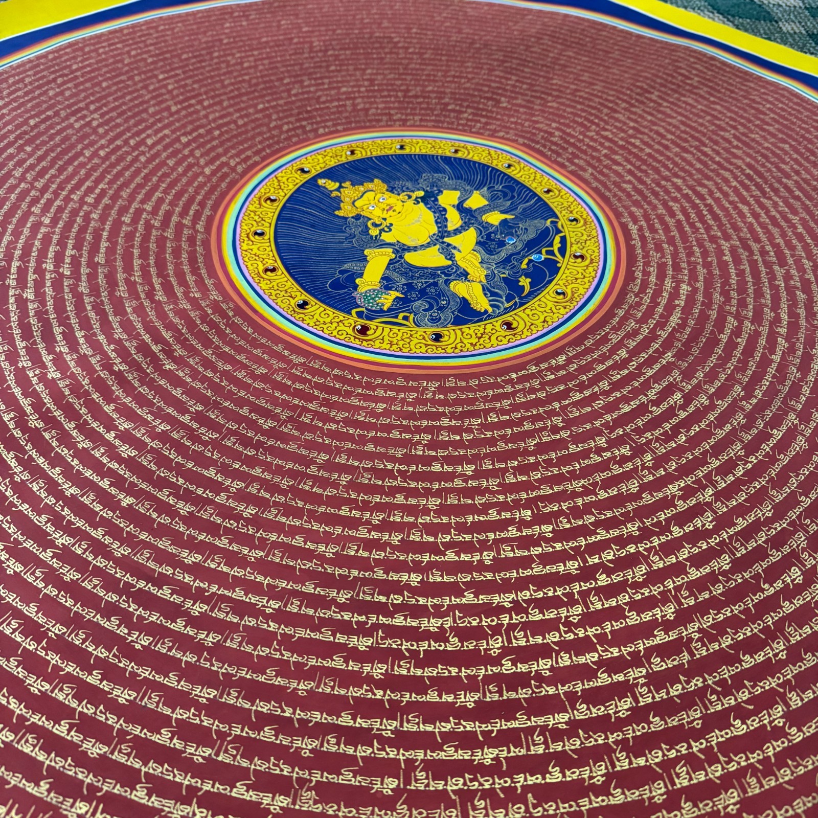 Large Size Dzambala Mantra Mandala Thangka – Hand-Painted Buddhist Wealth Deity