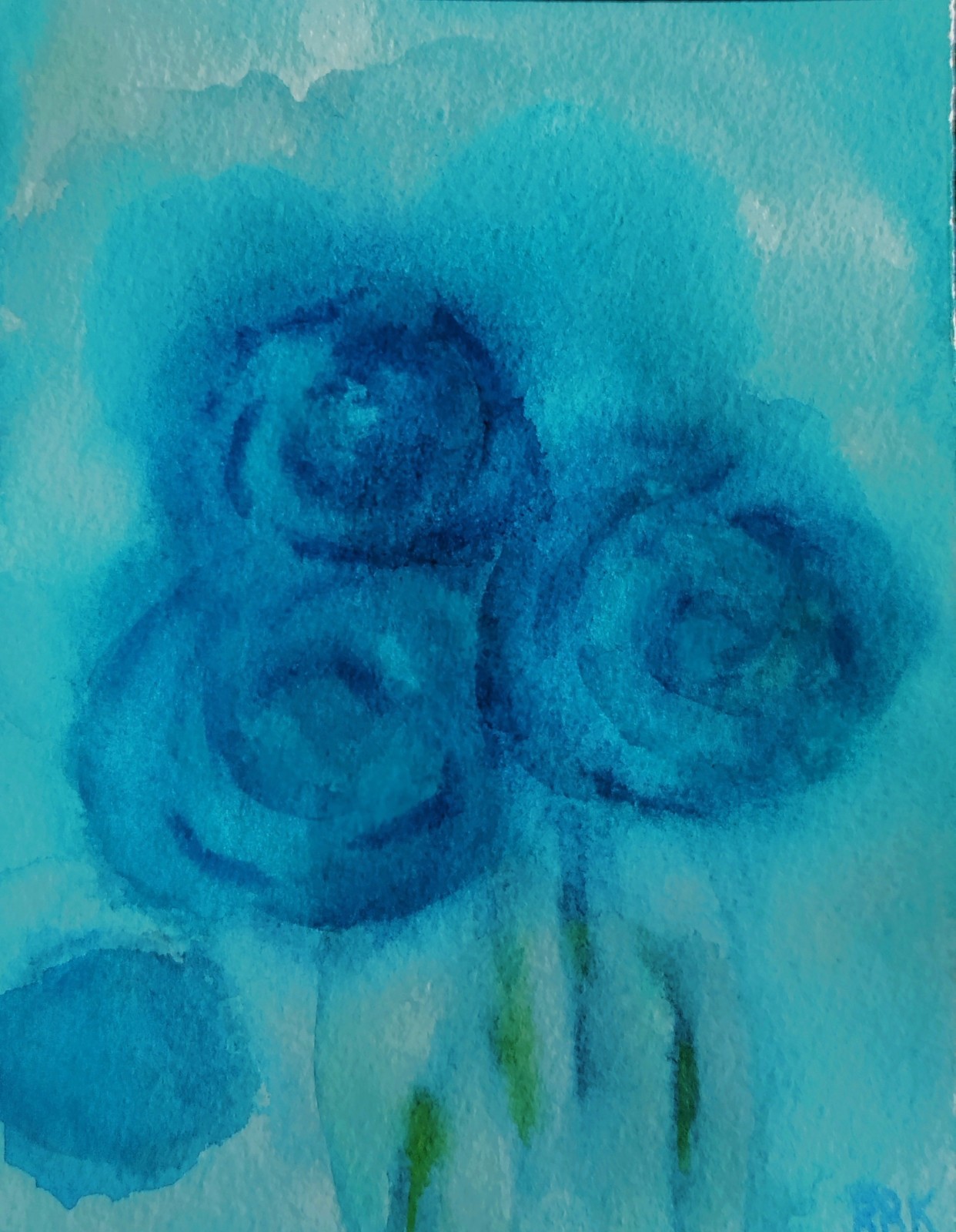 Original Watercolor Painting Blue Flowers Abstract Boho Minimalist Floral…
