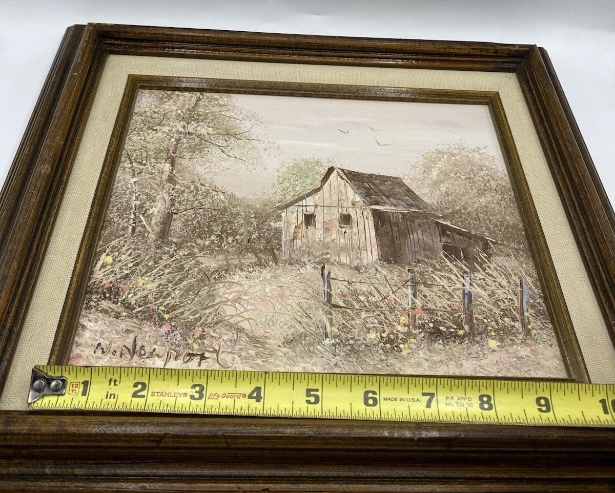 Vintage William Newport Barn Oil Painting Signed Landscape Linen Frame