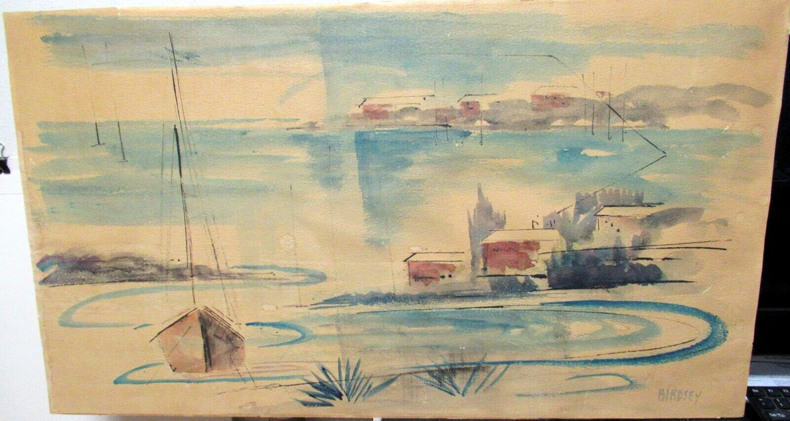 ALFRED BIRDSEY LARGE ORIGINAL WATERCOLOR BERMUDA LANDSCAPE PAINTING UNFRAMED