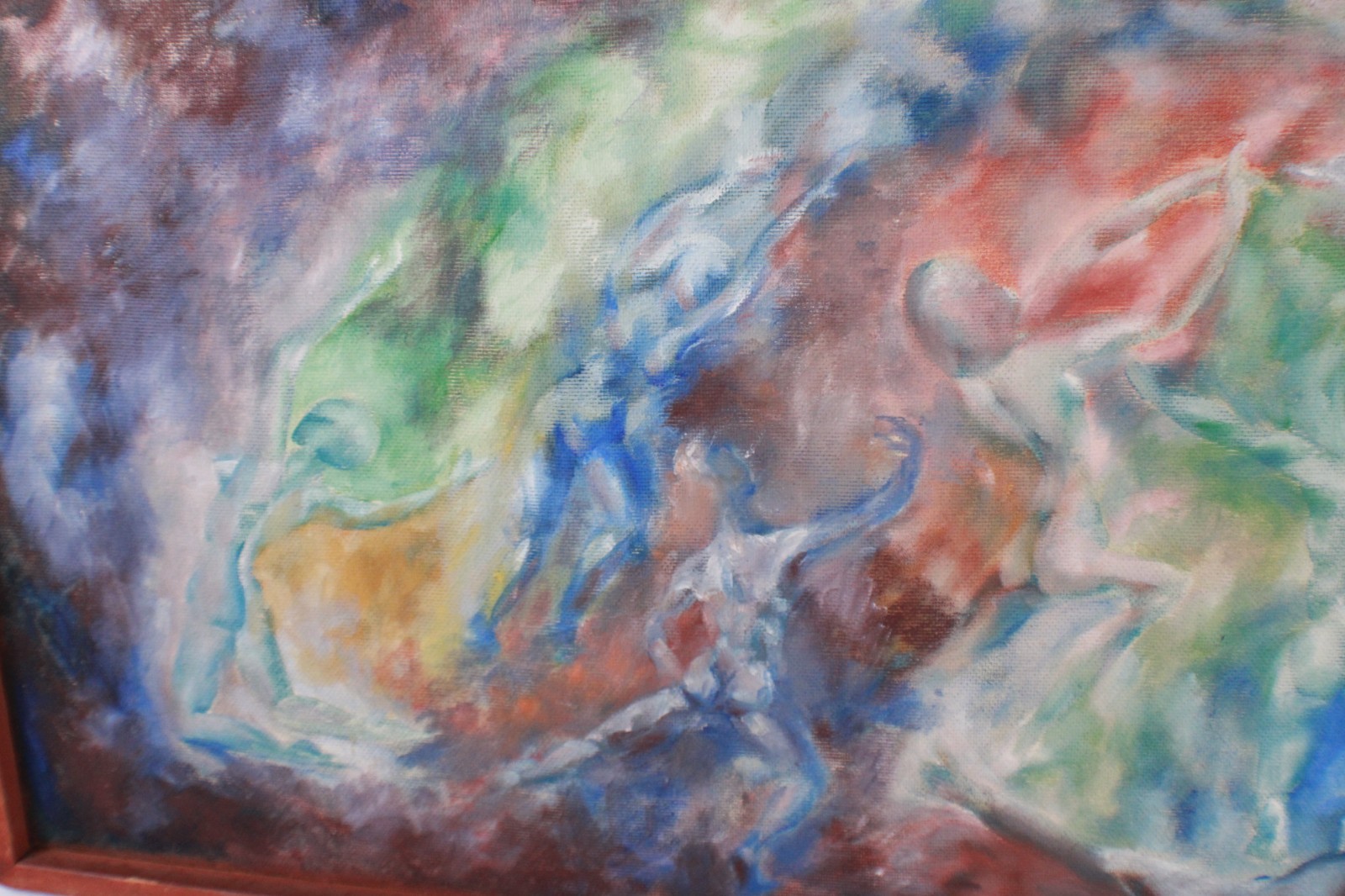 Abstract Figures Mid Century Oil Painting On Board Signed M Schwalb-Mansour 1963