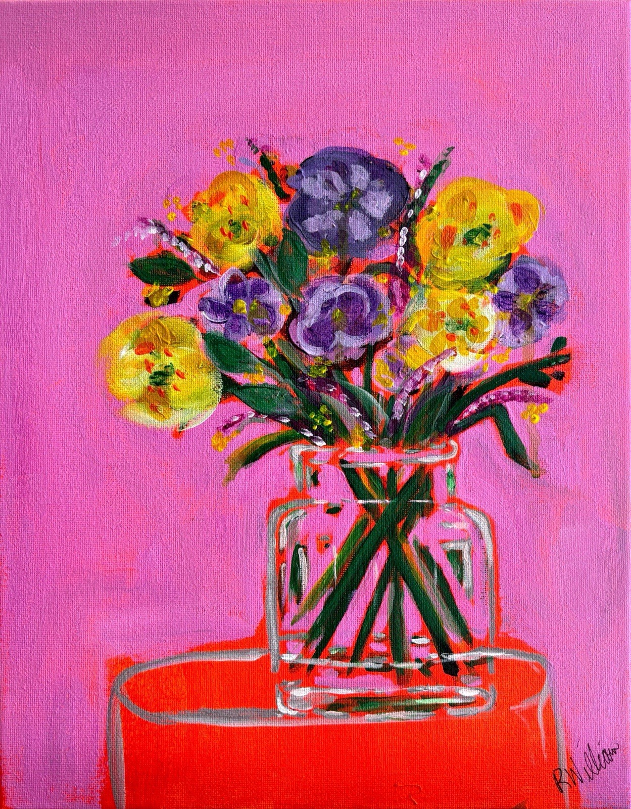 Original Wall Art Signed 11×14 Expressionism Paint Flowers Feminine Brand New