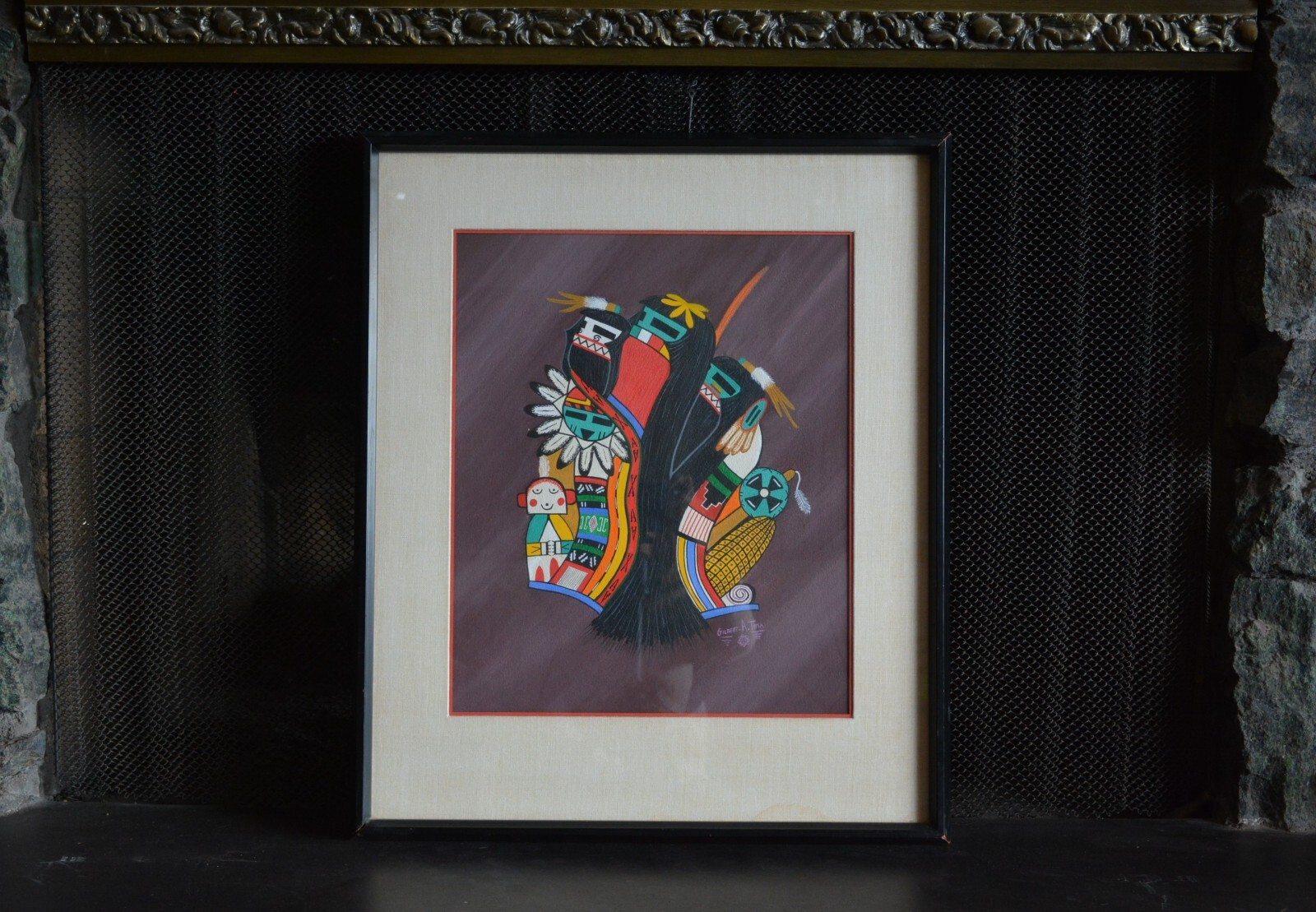 Gilbert A. Tyma – Hopi Painting – Kachina Group w. Corn, Rattle, Grandmother