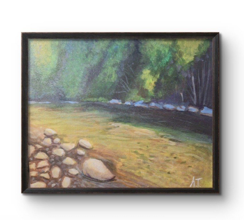 Hand Painted Lake 8×10 Landscape Art Acrylic Canvas Decor