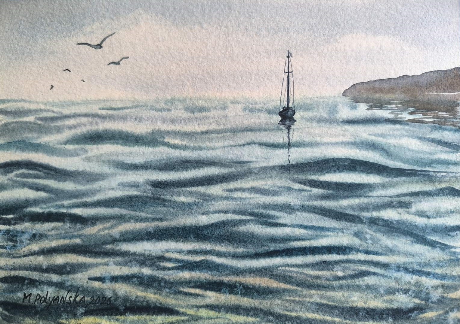 BEARD SEA BOAT WAVE Original Modern Art Painting Landscape Seascape Sign Gift A5