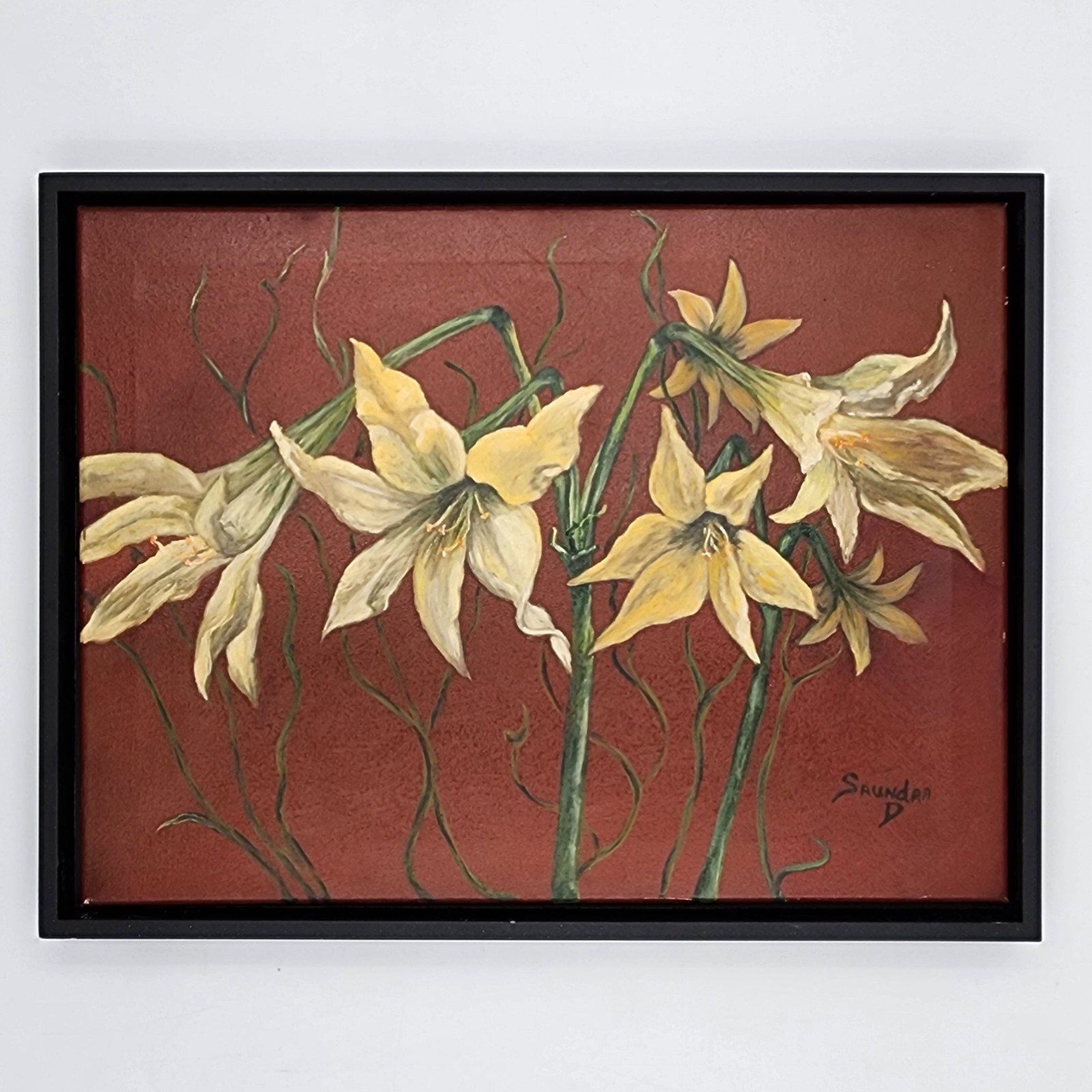 Original Oil Painting Yellow Amaryllis Flowers Floral Botanical Art Signed 18×24