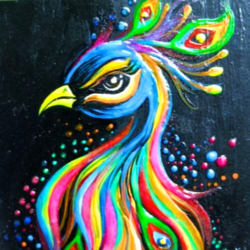 UV (Radiant) ACEO Original Peacock Birds Acrylic Pop Art Hand Painting NEW OOAK