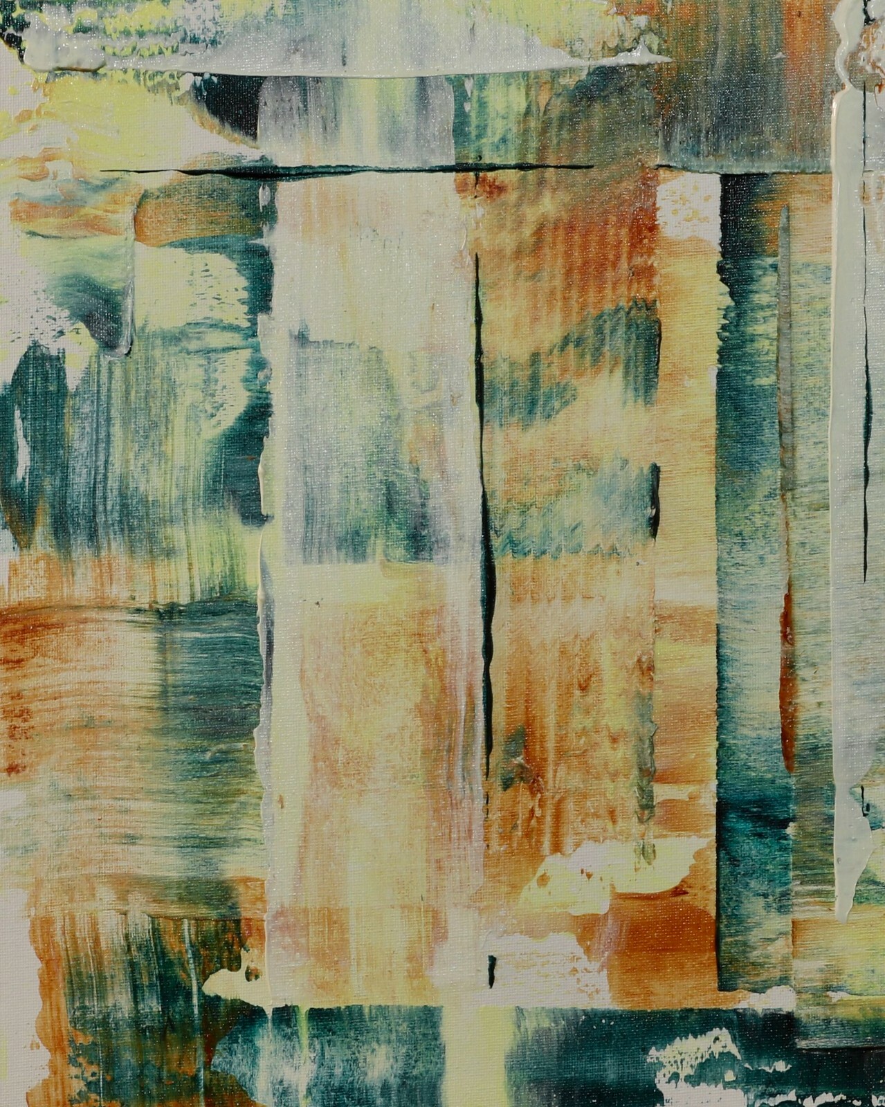 ShawNshawN Original painting – abstract art green brown yellow palette knife