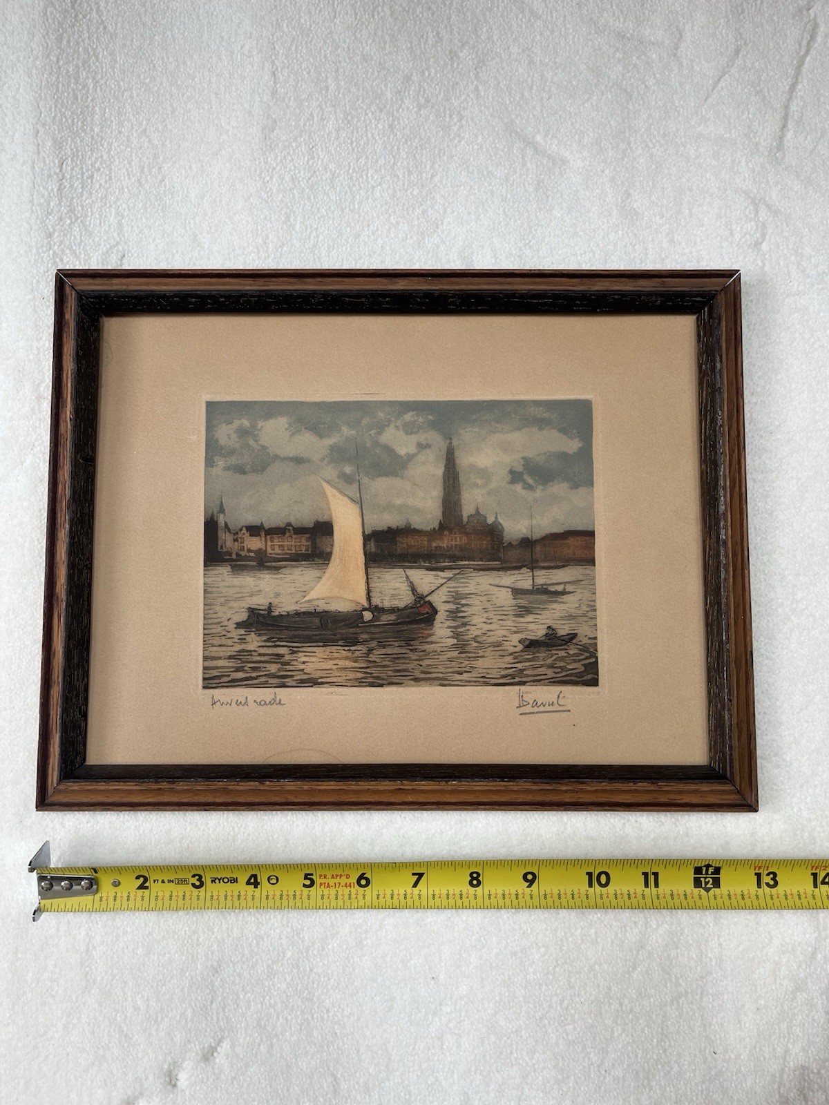 Vintage Etching Artwork “Rade du port d’Anvers” By Davul Skyline Of Antwerp