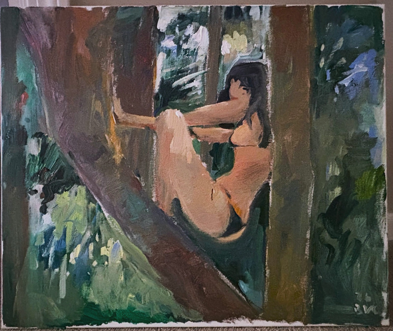 Woman in Landscape Cubist Realism Illustration Painting on 20″x24″ Canvas BVC